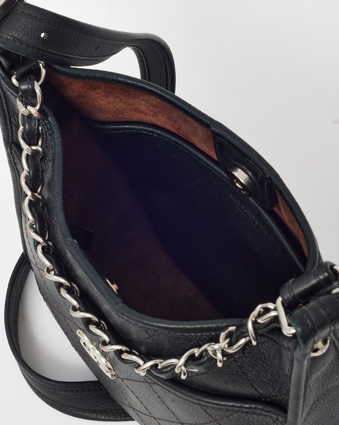 Chanel Black Calfskin Quilted Leather Small Jungle Stroll Hobo Chain Shoulder Bag SHW