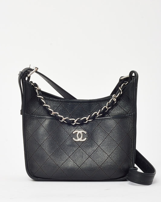 Chanel Black Calfskin Quilted Leather Small Jungle Stroll Hobo Chain Shoulder Bag SHW