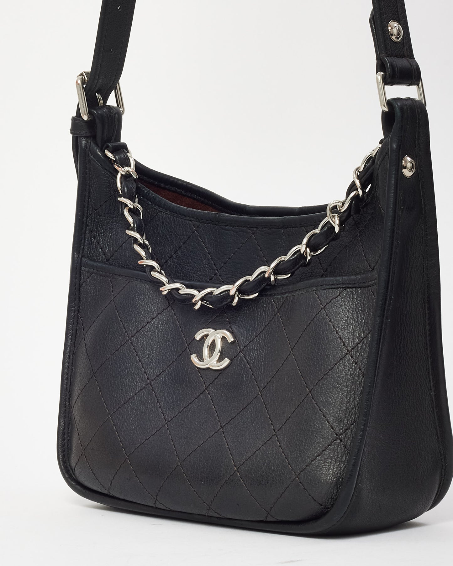 Chanel Black Calfskin Quilted Leather Small Jungle Stroll Hobo Chain Shoulder Bag SHW
