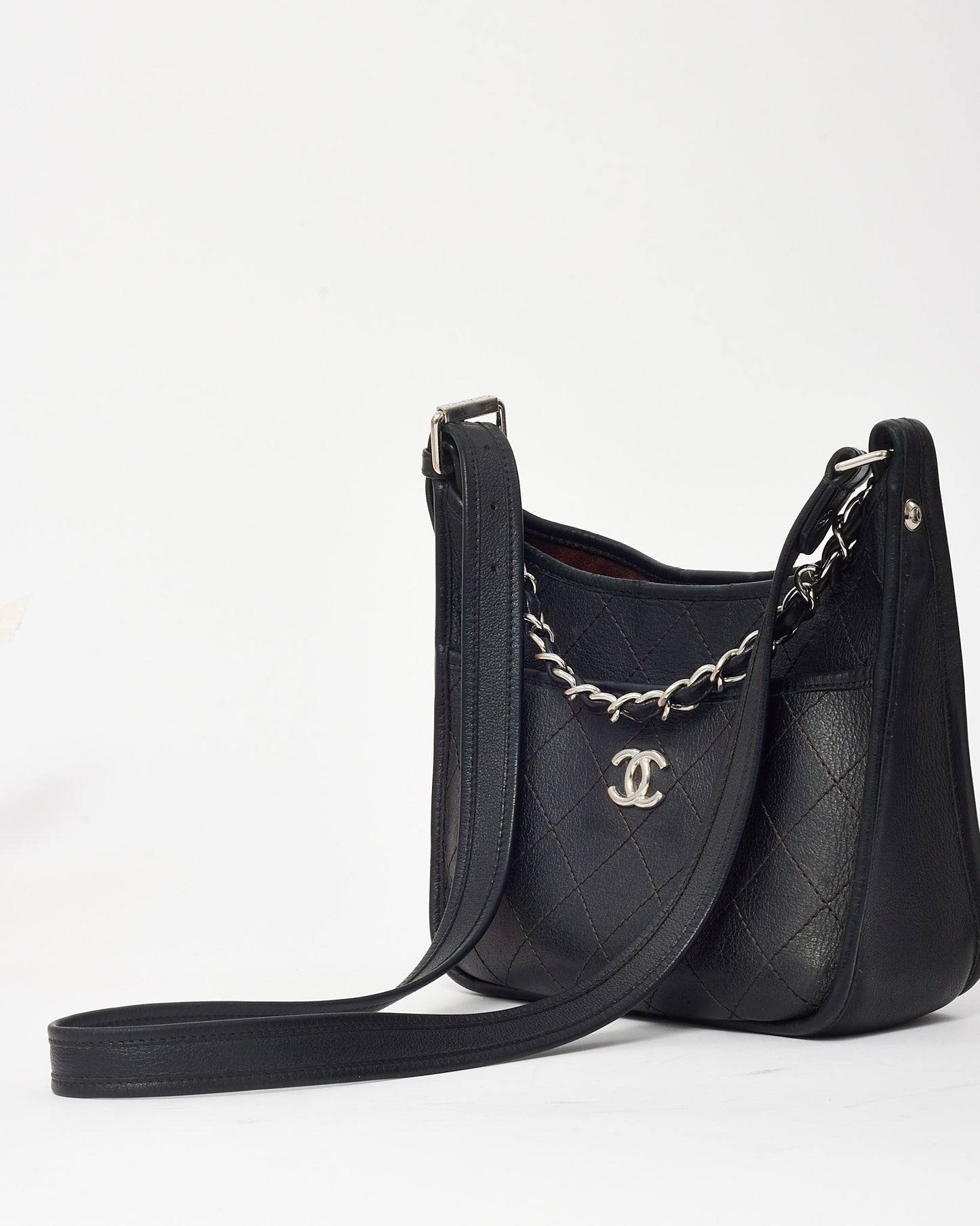 Chanel Black Calfskin Quilted Leather Small Jungle Stroll Hobo Chain Shoulder Bag SHW