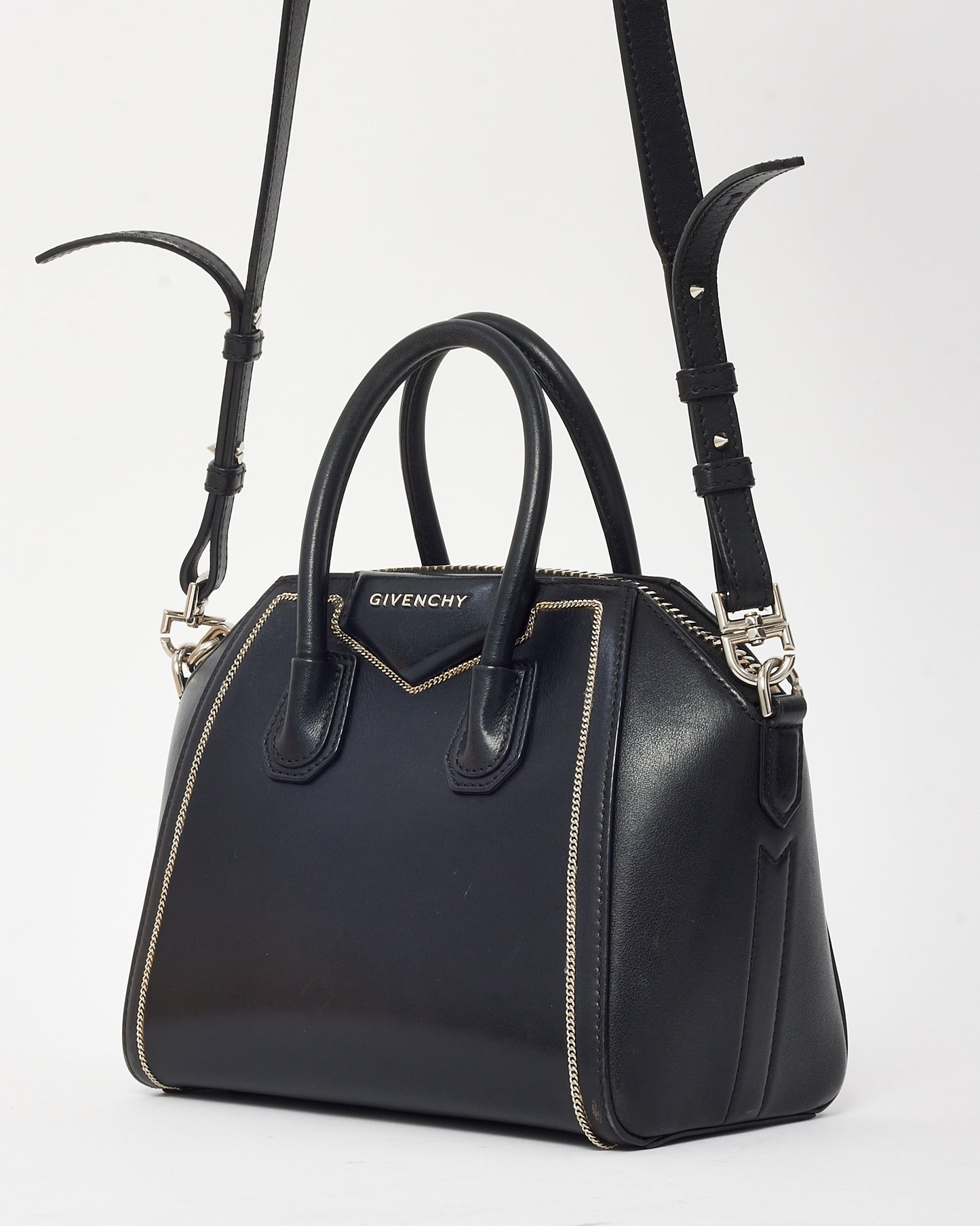 Givenchy Black Pebbled Leather Mini Chain Embellished Antigona Bag with Strap