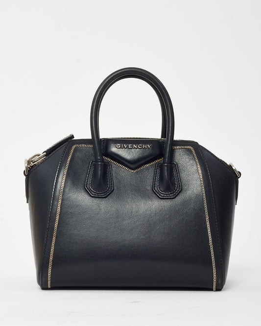 Givenchy Black Pebbled Leather Mini Chain Embellished Antigona Bag with Strap