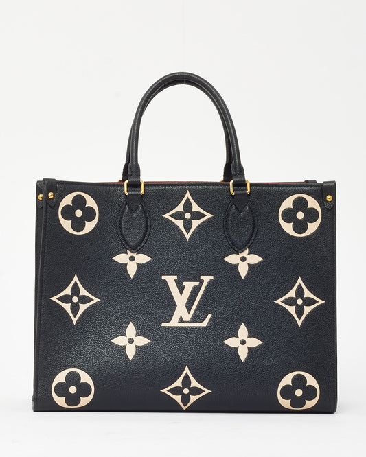 Louis Vuitton Black and Beige Bi-Color Monogram Giant Leather OnTheGo MM Bag