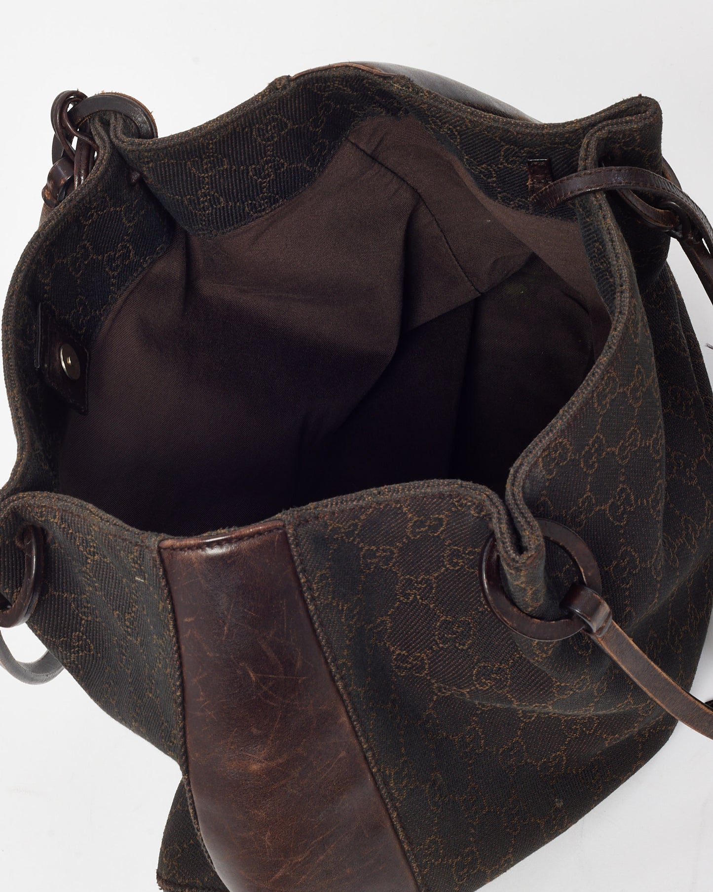 Gucci Dark Brown Leather and GG Monogram Canvas Tote Bag