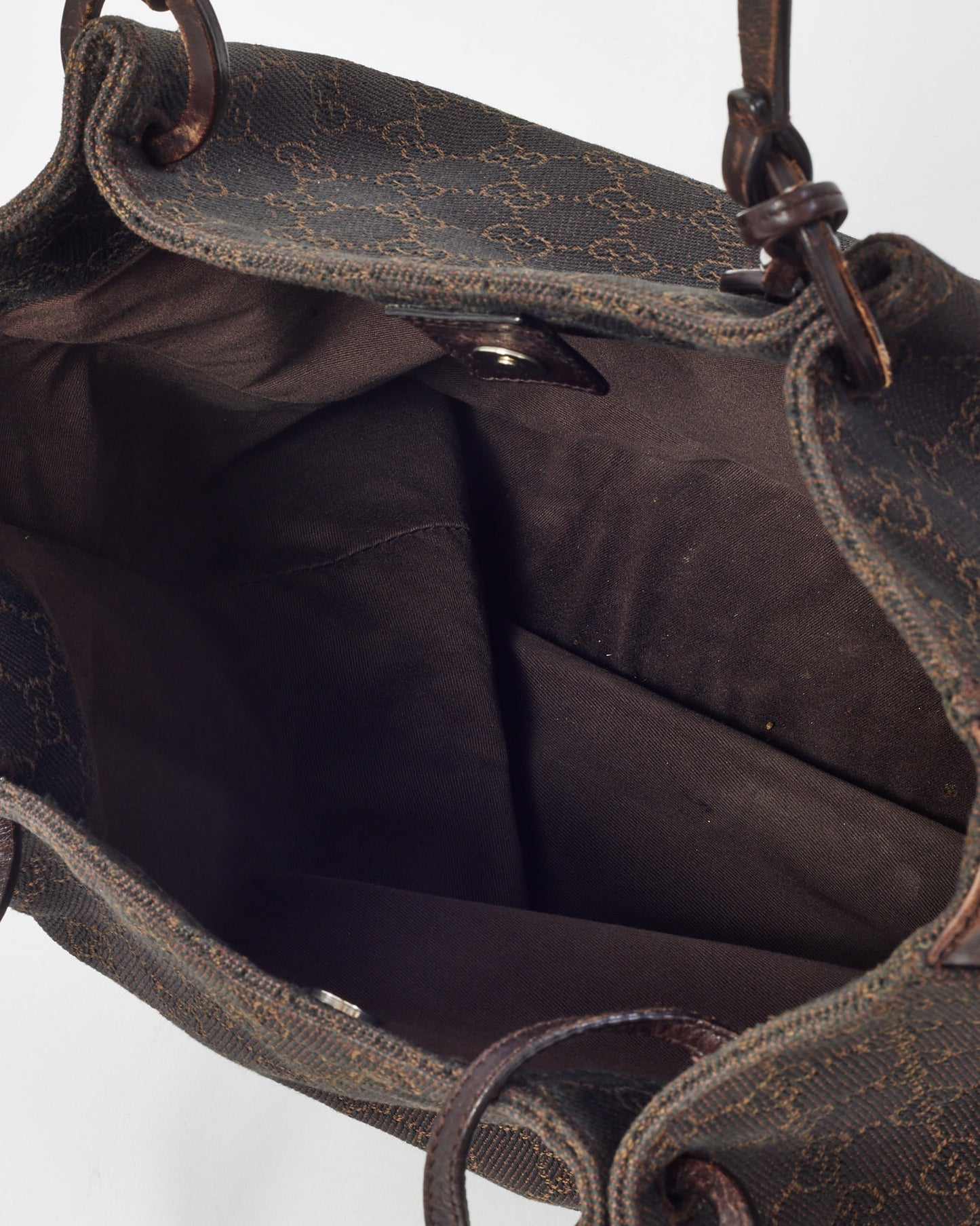 Gucci Dark Brown Leather and GG Monogram Canvas Tote Bag