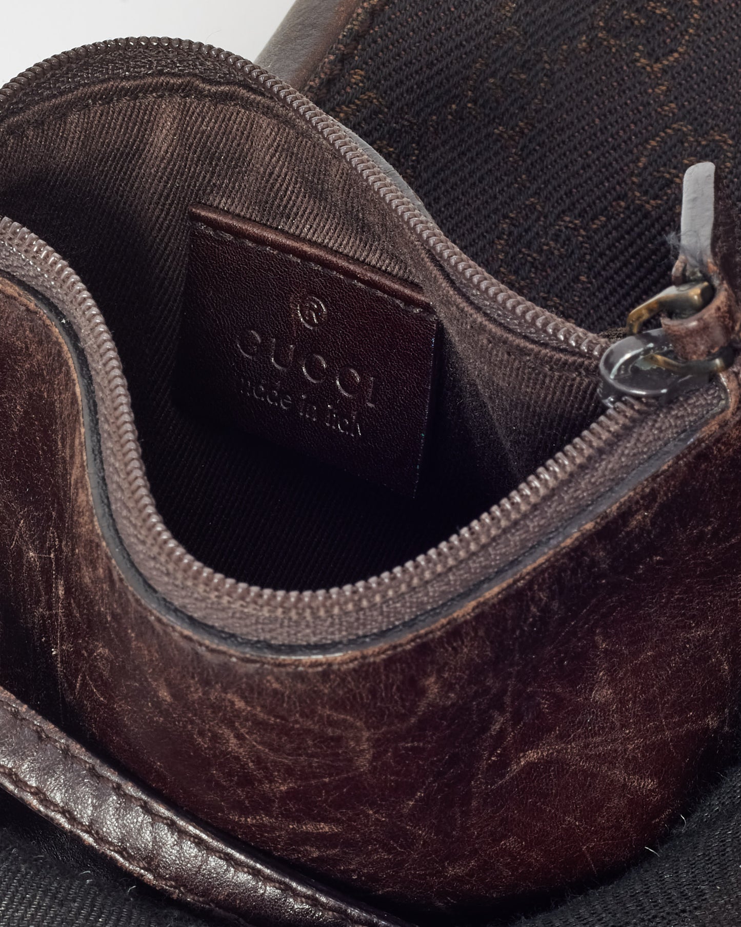 Gucci Dark Brown Leather and GG Monogram Canvas Tote Bag