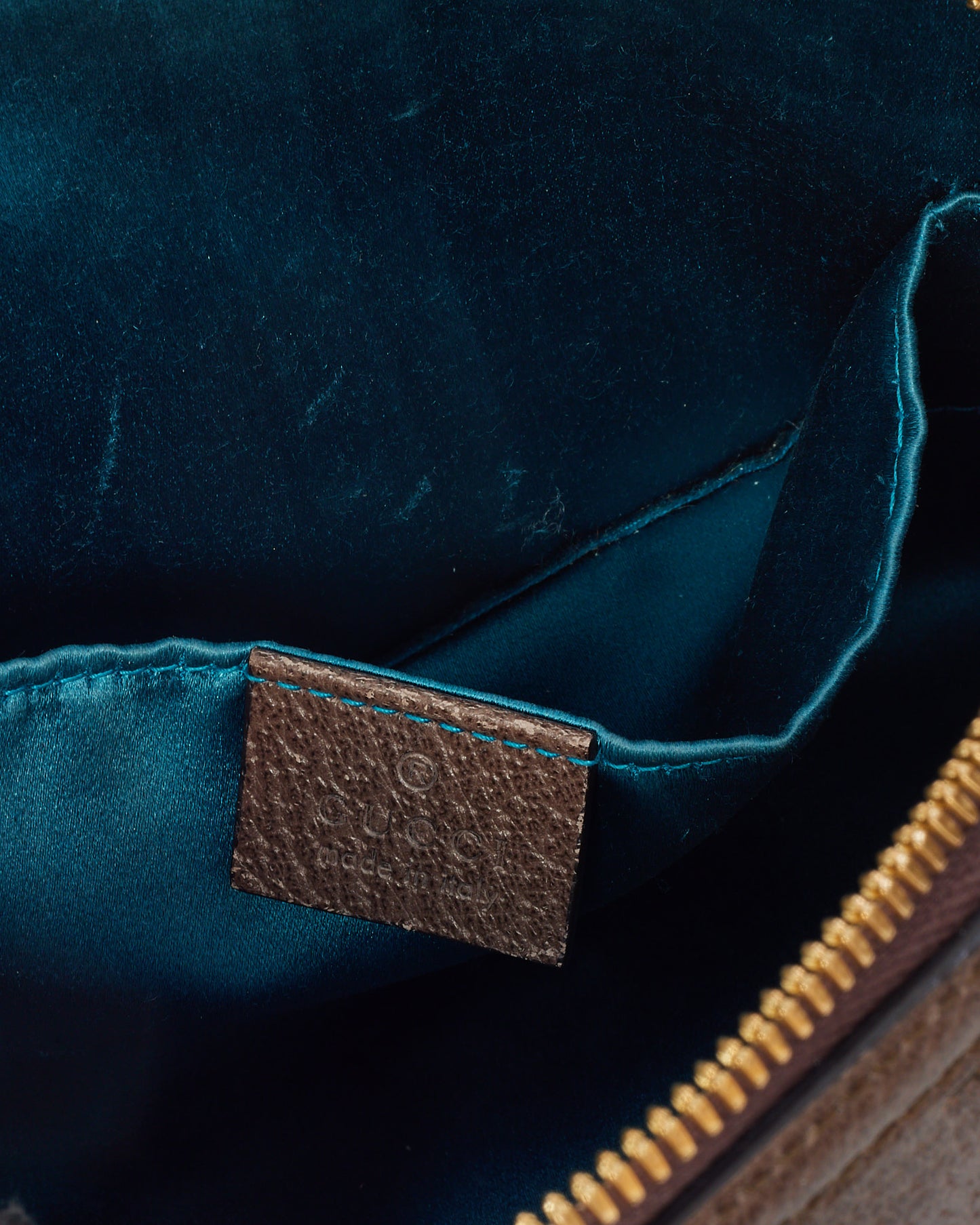 Gucci Brown Leather with Beige/Ebony Coated Canvas Ophidia Small Shoulder Bag