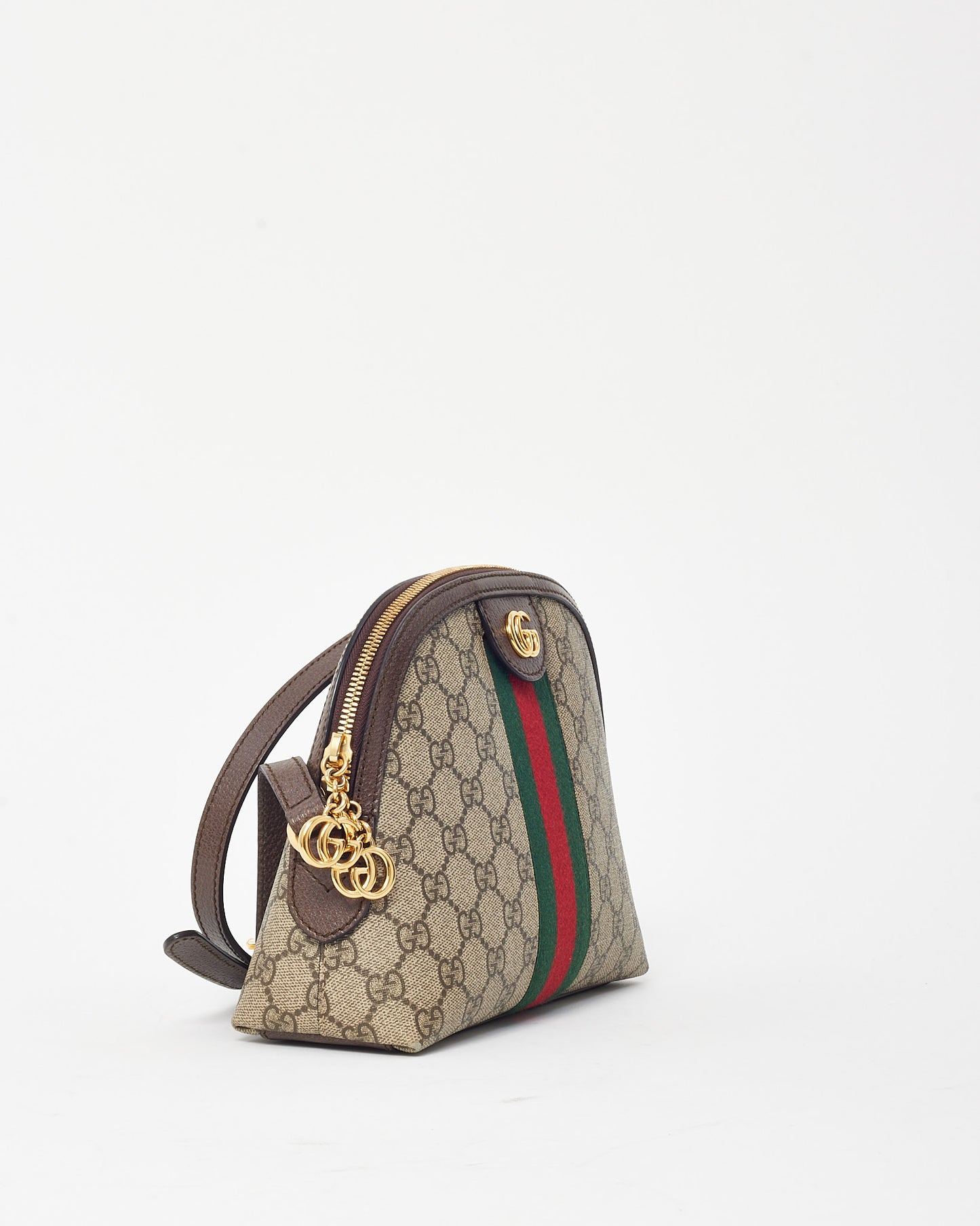 Gucci Brown Leather with Beige/Ebony Coated Canvas Ophidia Small Shoulder Bag