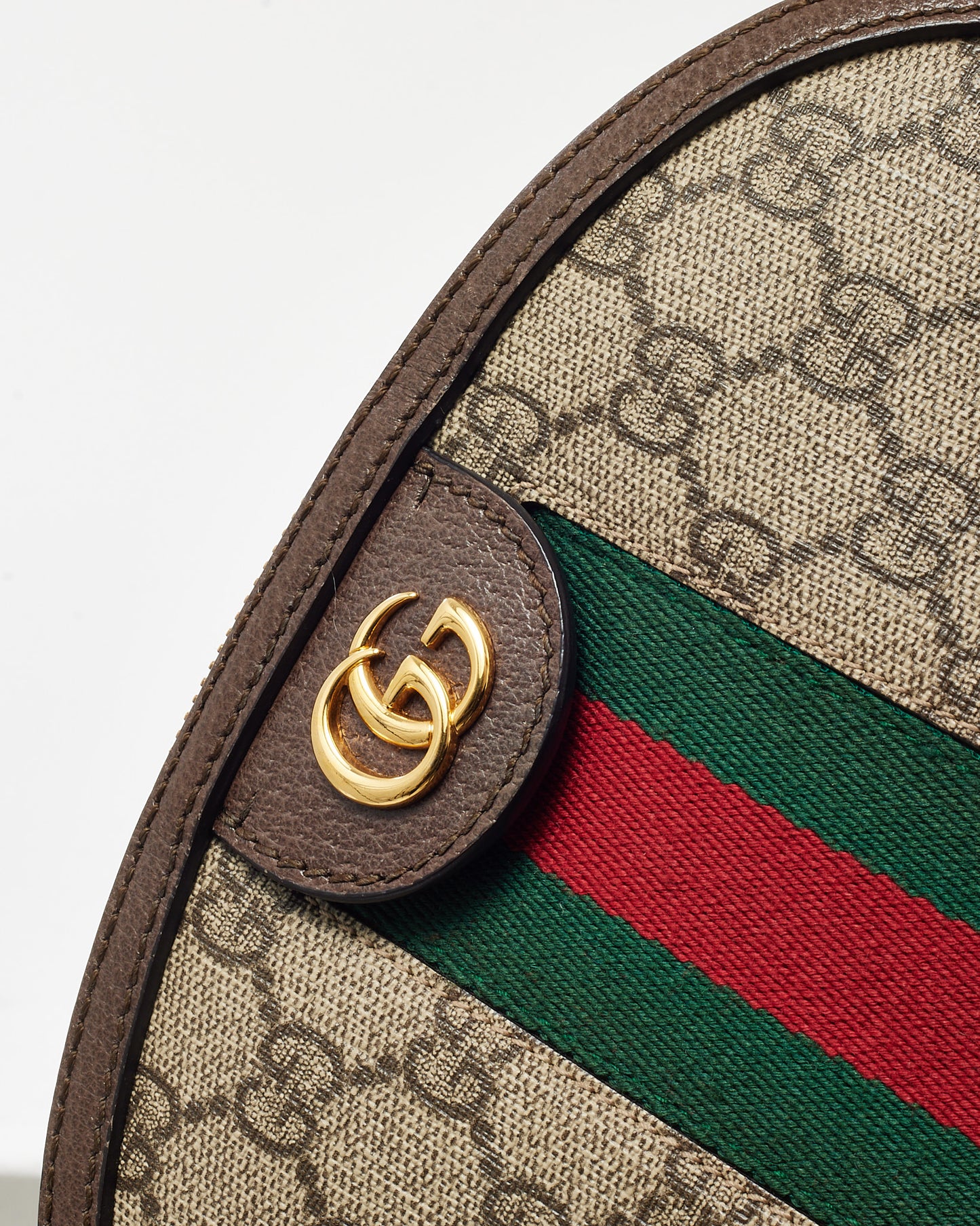 Gucci Brown Leather with Beige/Ebony Coated Canvas Ophidia Small Shoulder Bag