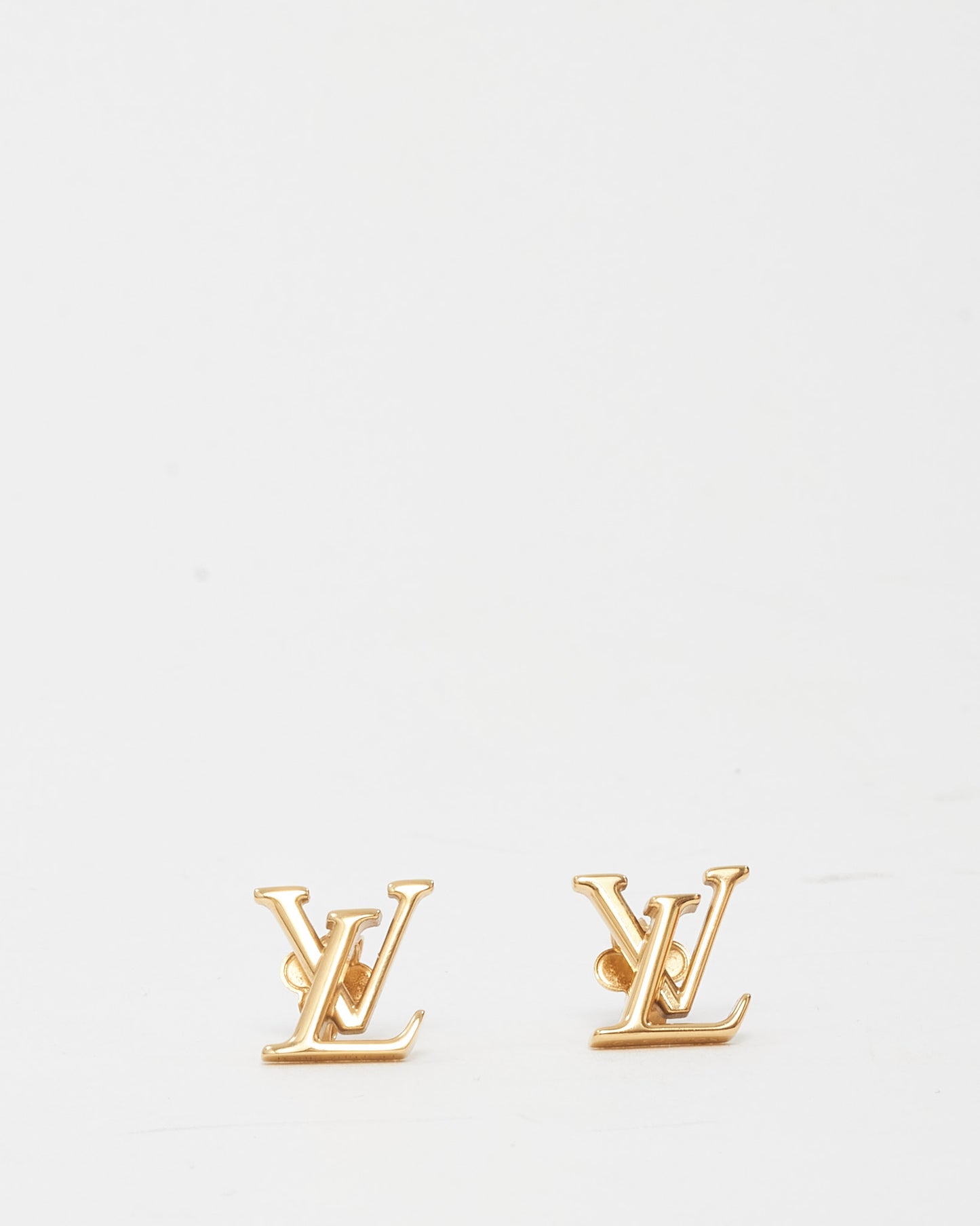 Louis Vuitton Gold Metal LV Logo Iconic Earrings