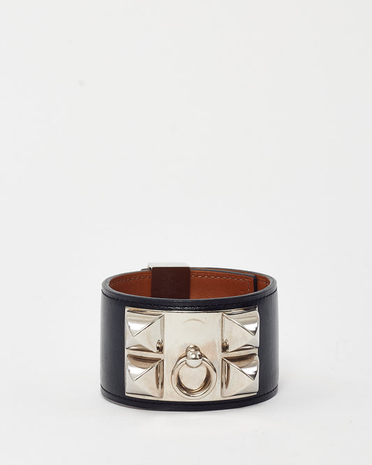 Hermès Black Leather SHW CDC Collier de Chien Bracelet - L