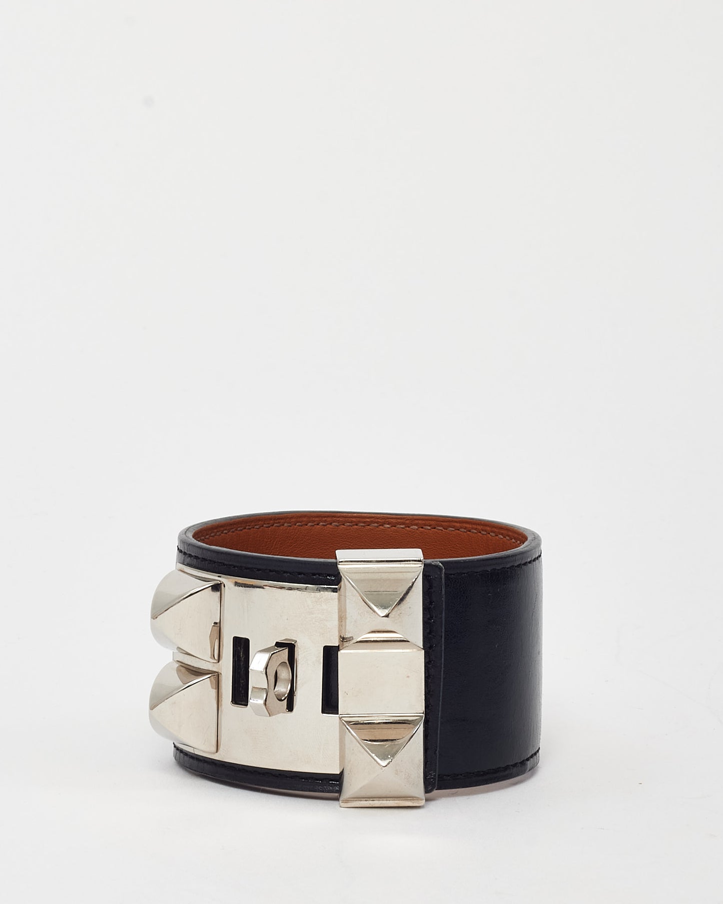 Hermès Black Leather SHW CDC Collier de Chien Bracelet - L