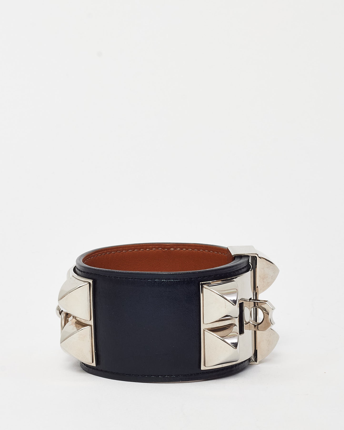 Hermès Black Leather SHW CDC Collier de Chien Bracelet - L