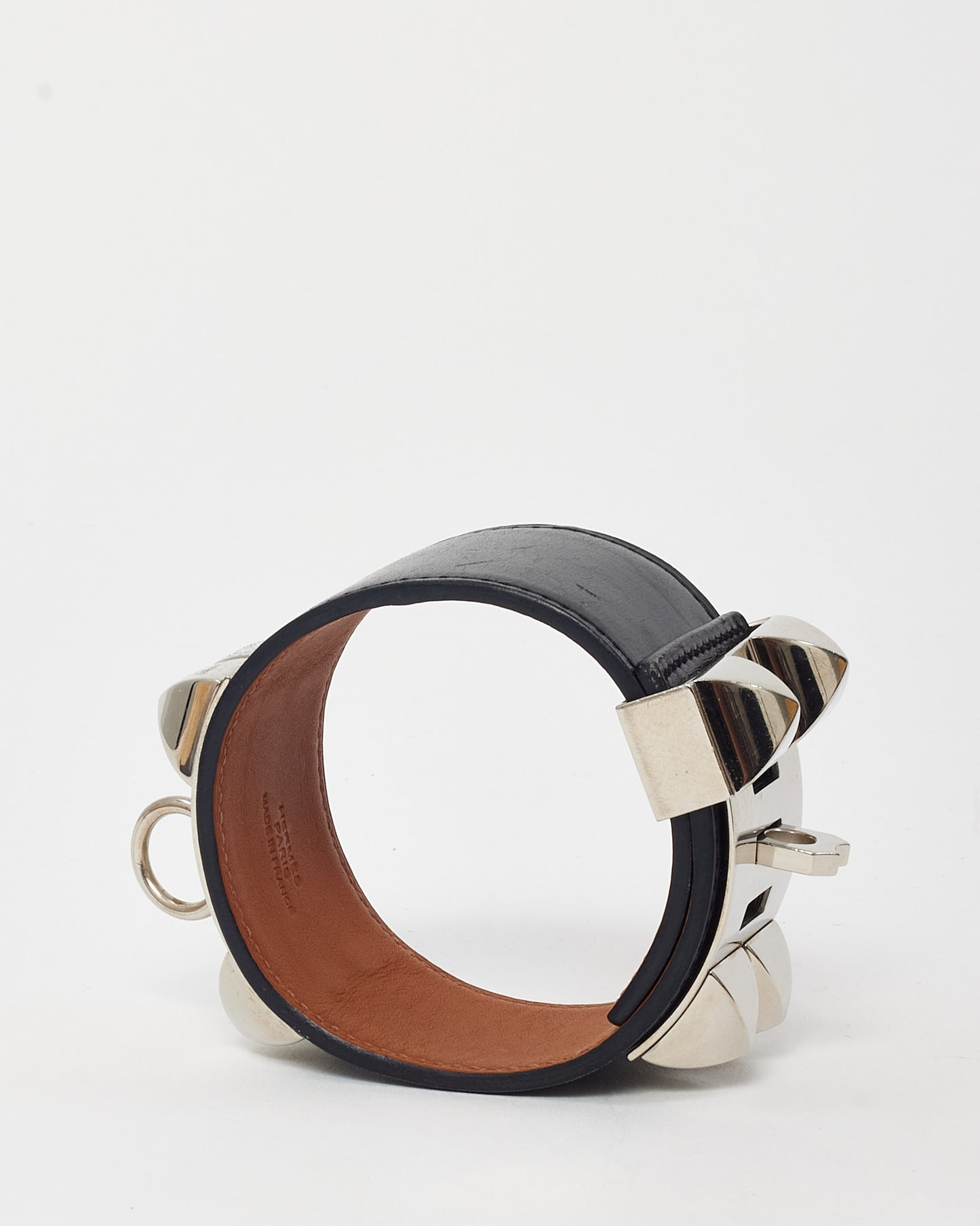 Hermès Black Leather SHW CDC Collier de Chien Bracelet - L