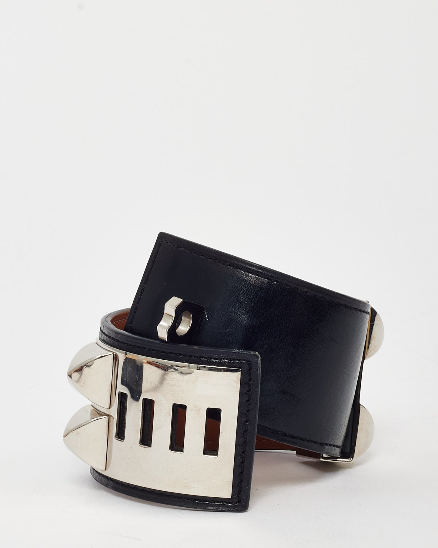 Hermès Black Leather SHW CDC Collier de Chien Bracelet - L