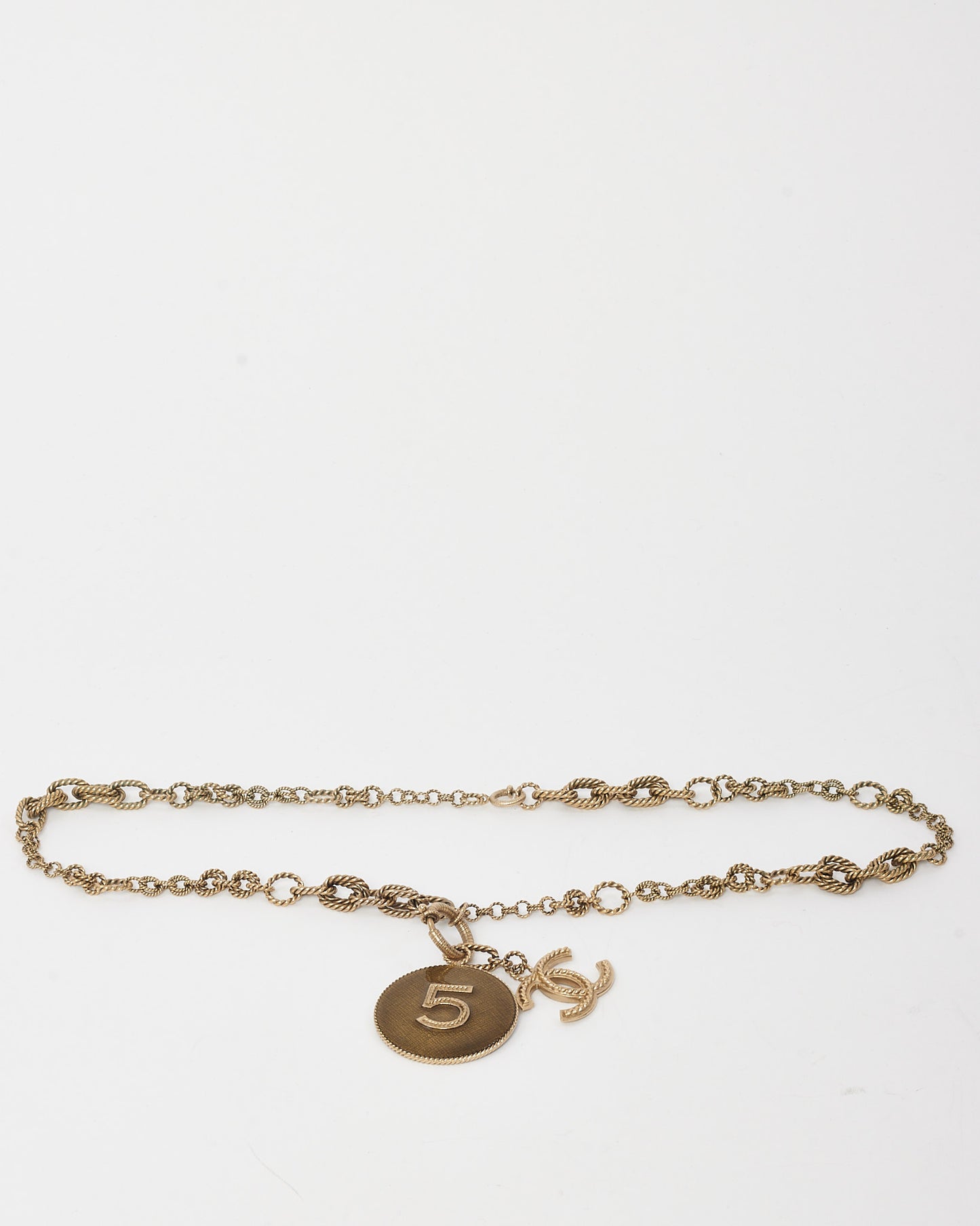 Chanel Gold-Tone Metal CC No.5 Long Medallion Pendant Necklace