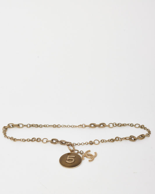 Chanel Gold-Tone Metal CC No.5 Long Medallion Pendant Necklace