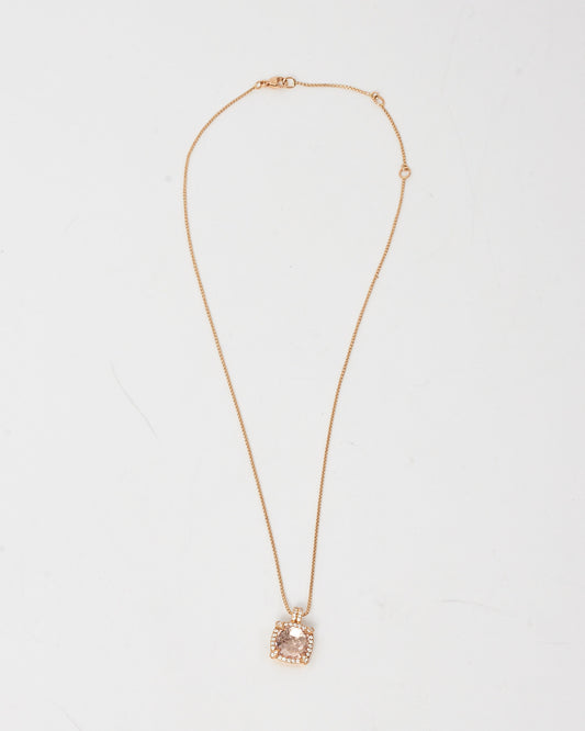 David Yurman 18K Rose Gold with Morganite and Diamonds Chatelaine Pavé Bezel Pendant Necklace 9mm