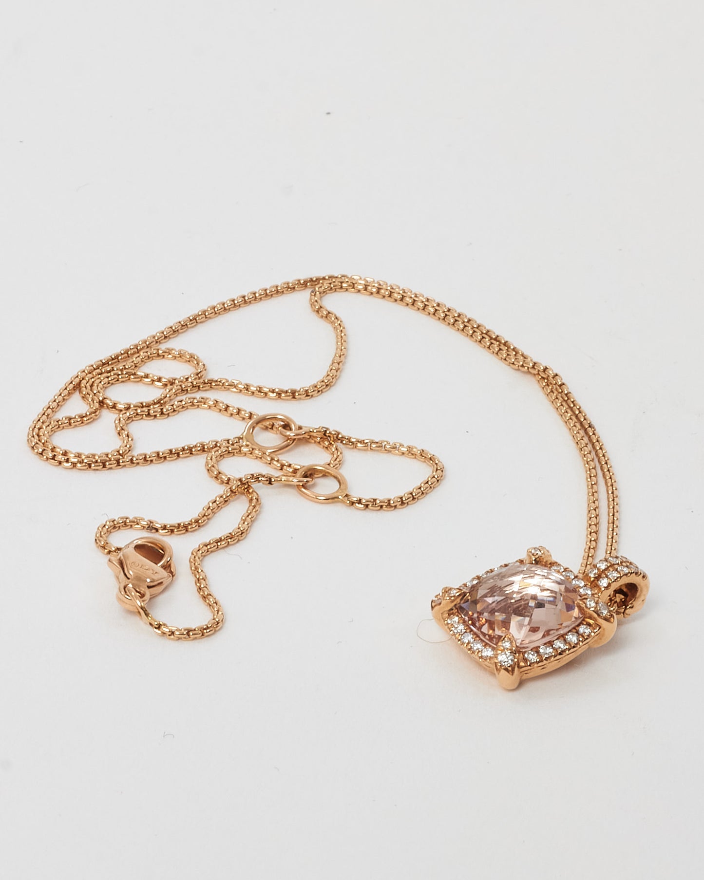 David Yurman 18K Rose Gold with Morganite and Diamonds Chatelaine Pavé Bezel Pendant Necklace 9mm