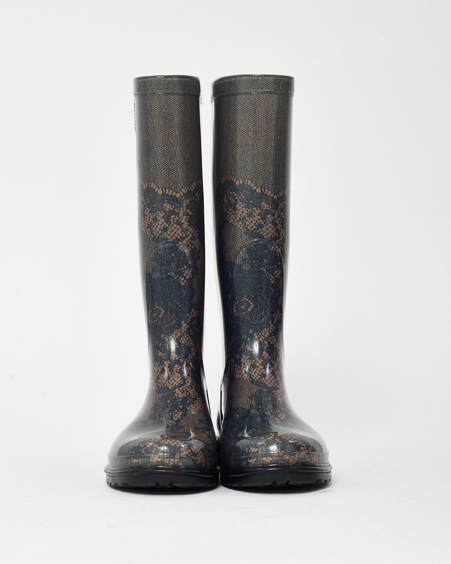 Valentino Black Lace Print Rubber Rain Boots - 38