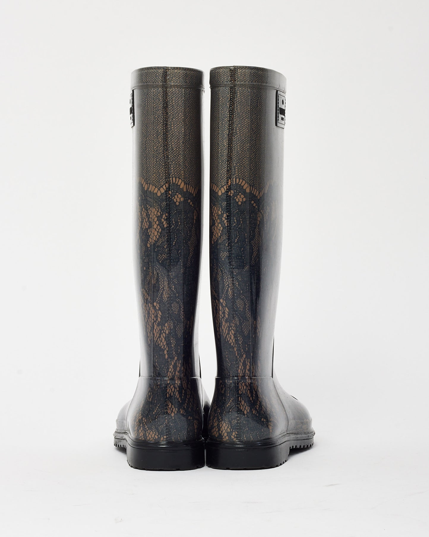 Valentino Black Lace Print Rubber Rain Boots - 38