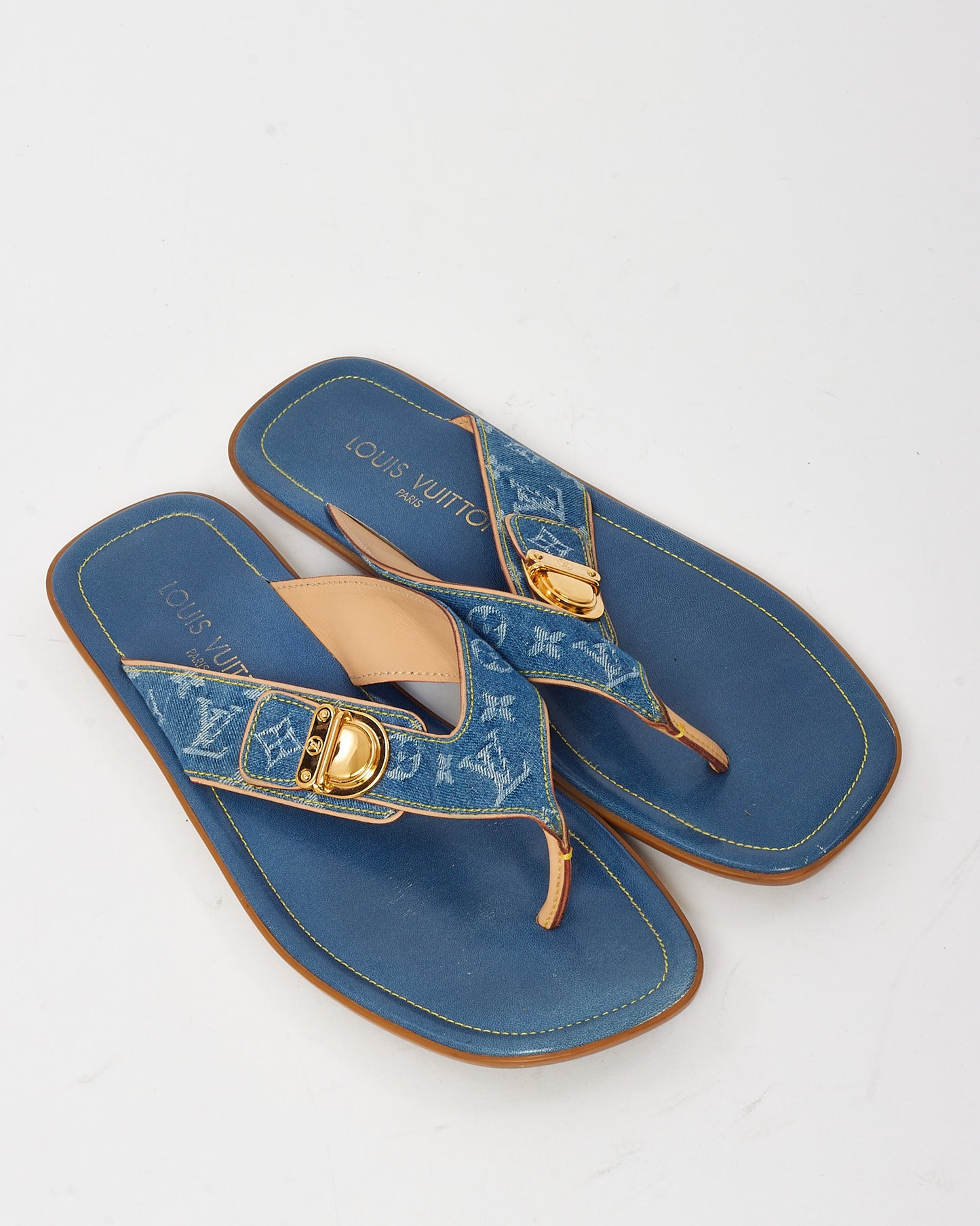 Louis Vuitton Blue Denim Monogram Flip Flops - 38.5