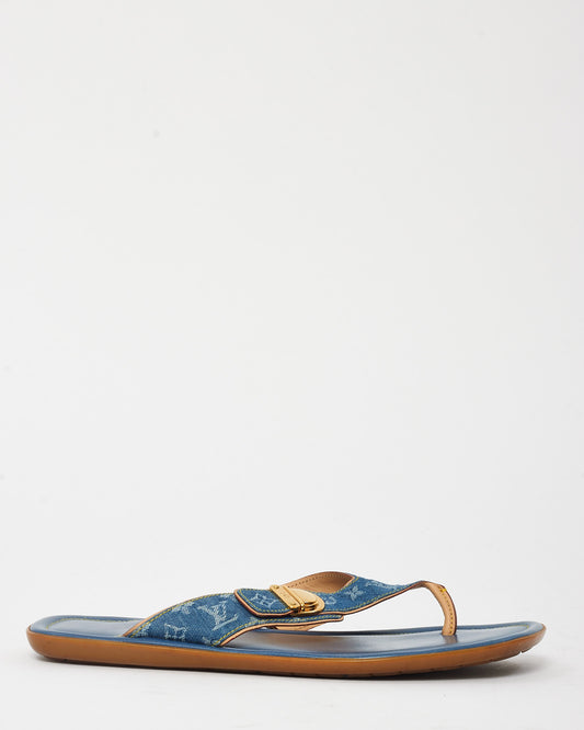 Louis Vuitton Blue Denim Monogram Flip Flops - 38.5