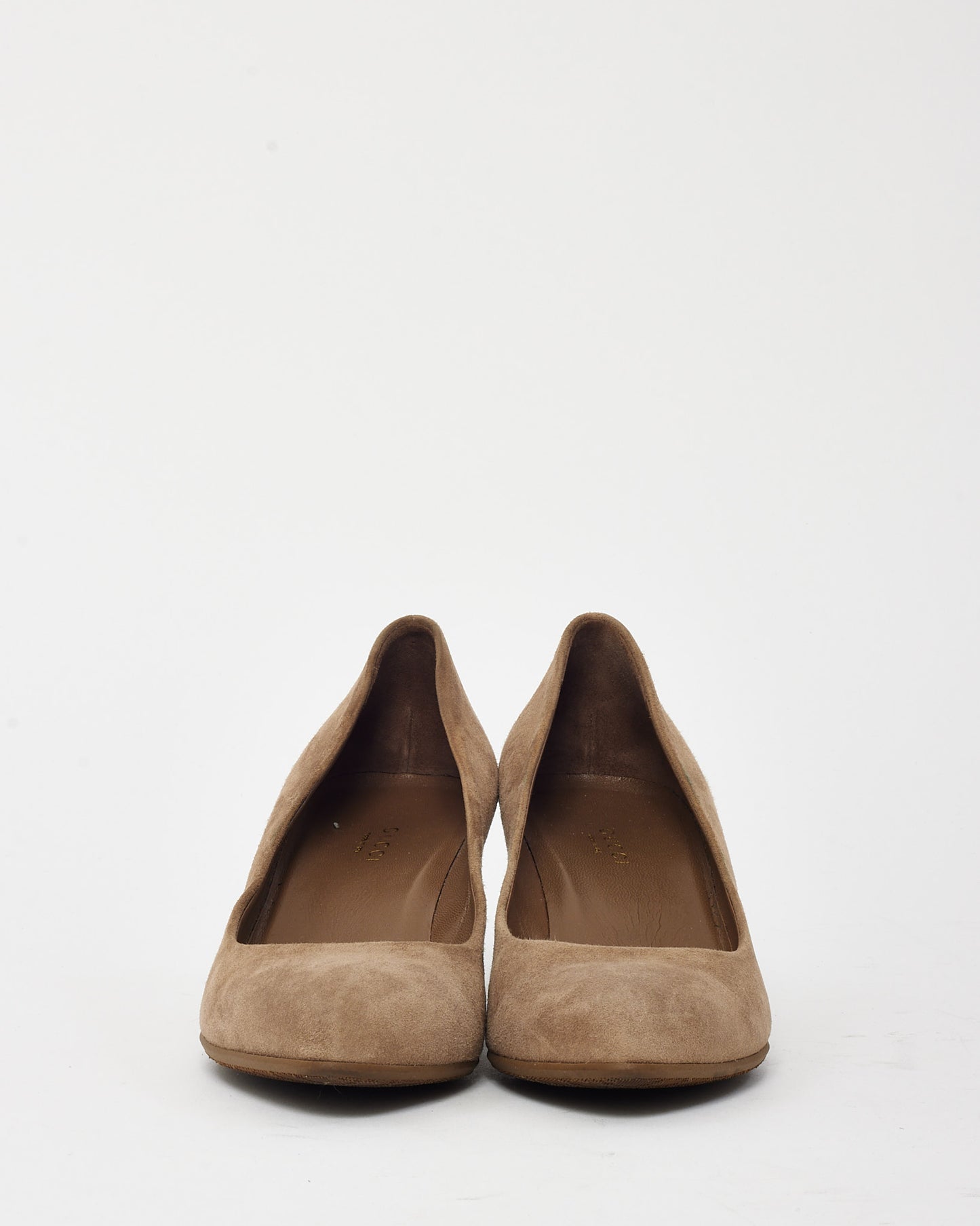 Gucci Light Brown Suede Leather Logo Wedge Pumps - 38