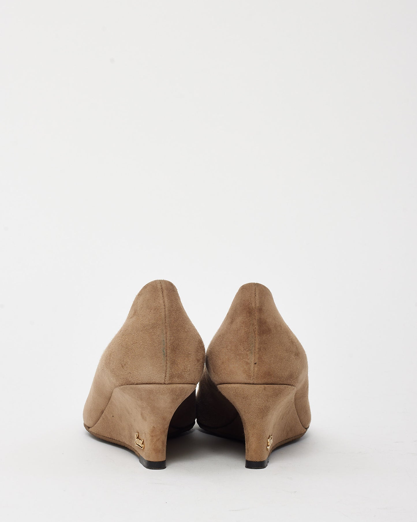 Gucci Light Brown Suede Leather Logo Wedge Pumps - 38