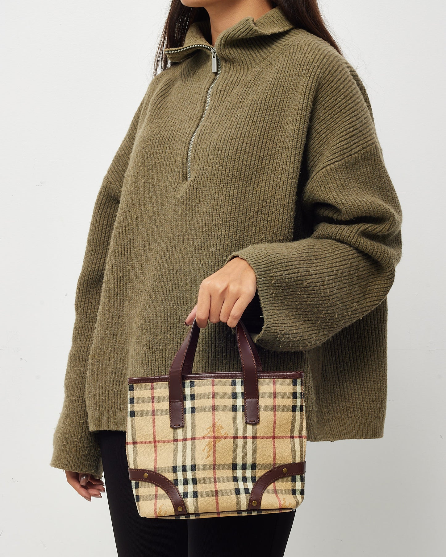 Burberry Haymarket Check Coated Canvas Small Studded Tote