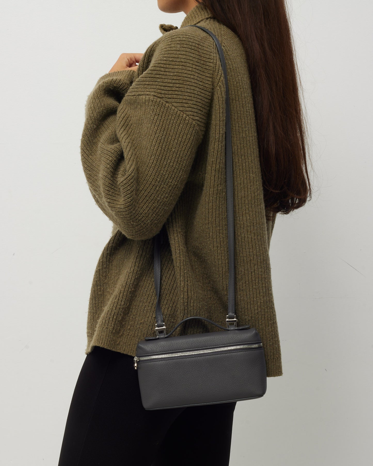 Loro Piana Charcoal Grained Calfskin Leather Extra Pocket L19 Bag