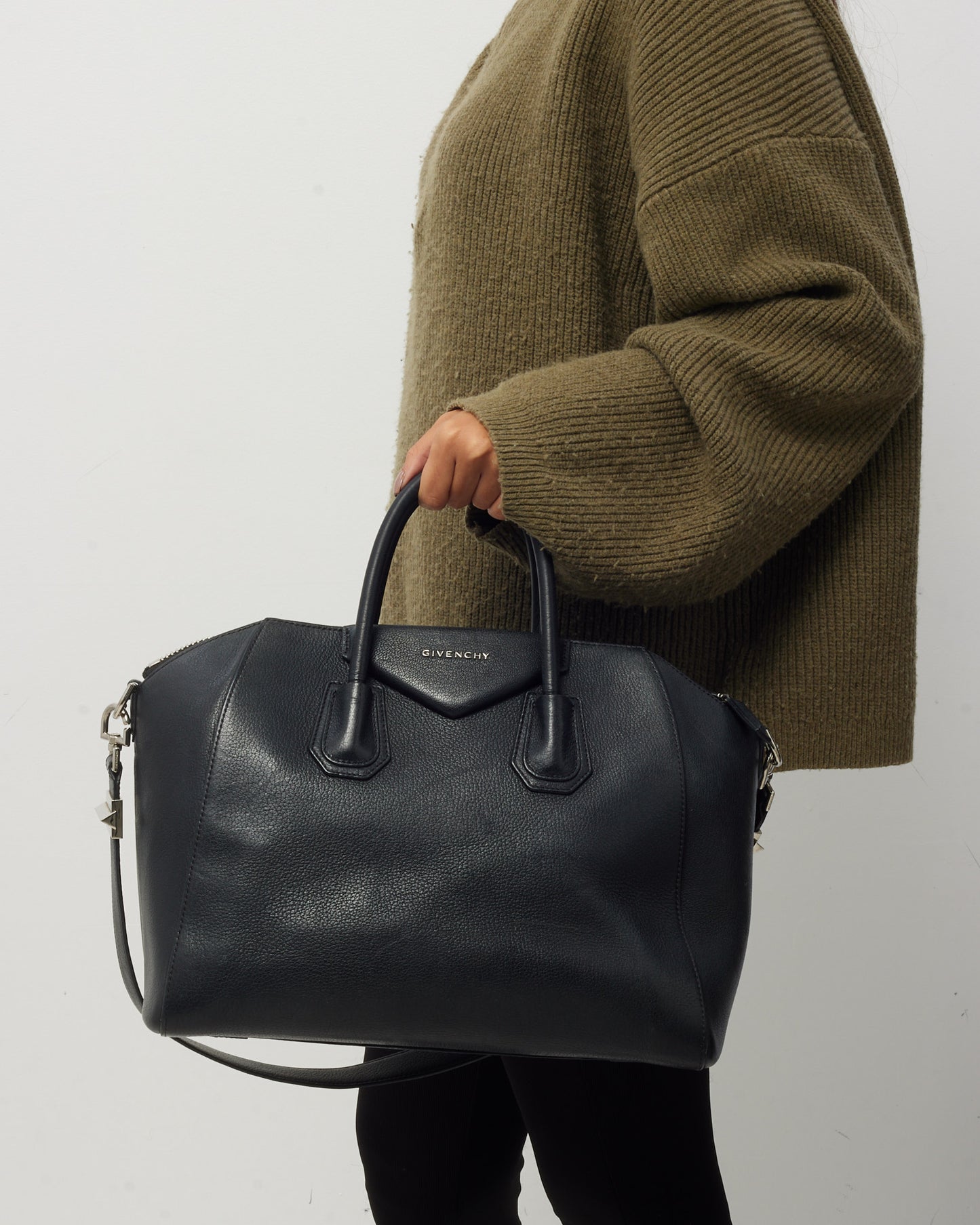 Givenchy Black Pebbled Leather Medium Antigona Bag