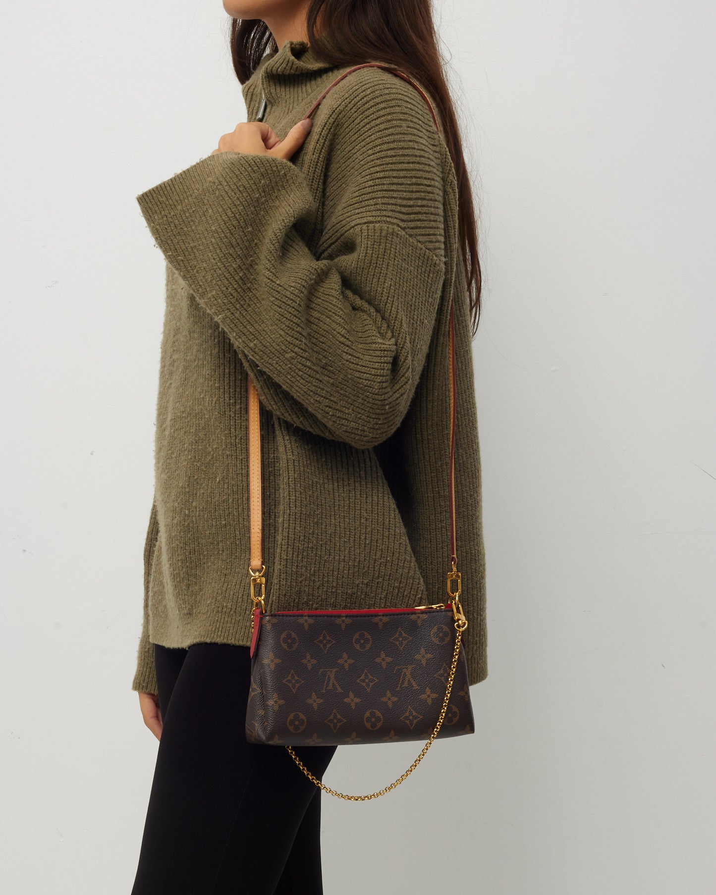 Louis Vuitton Red Leather and Monogram Canvas Pallas Crossbody Bag