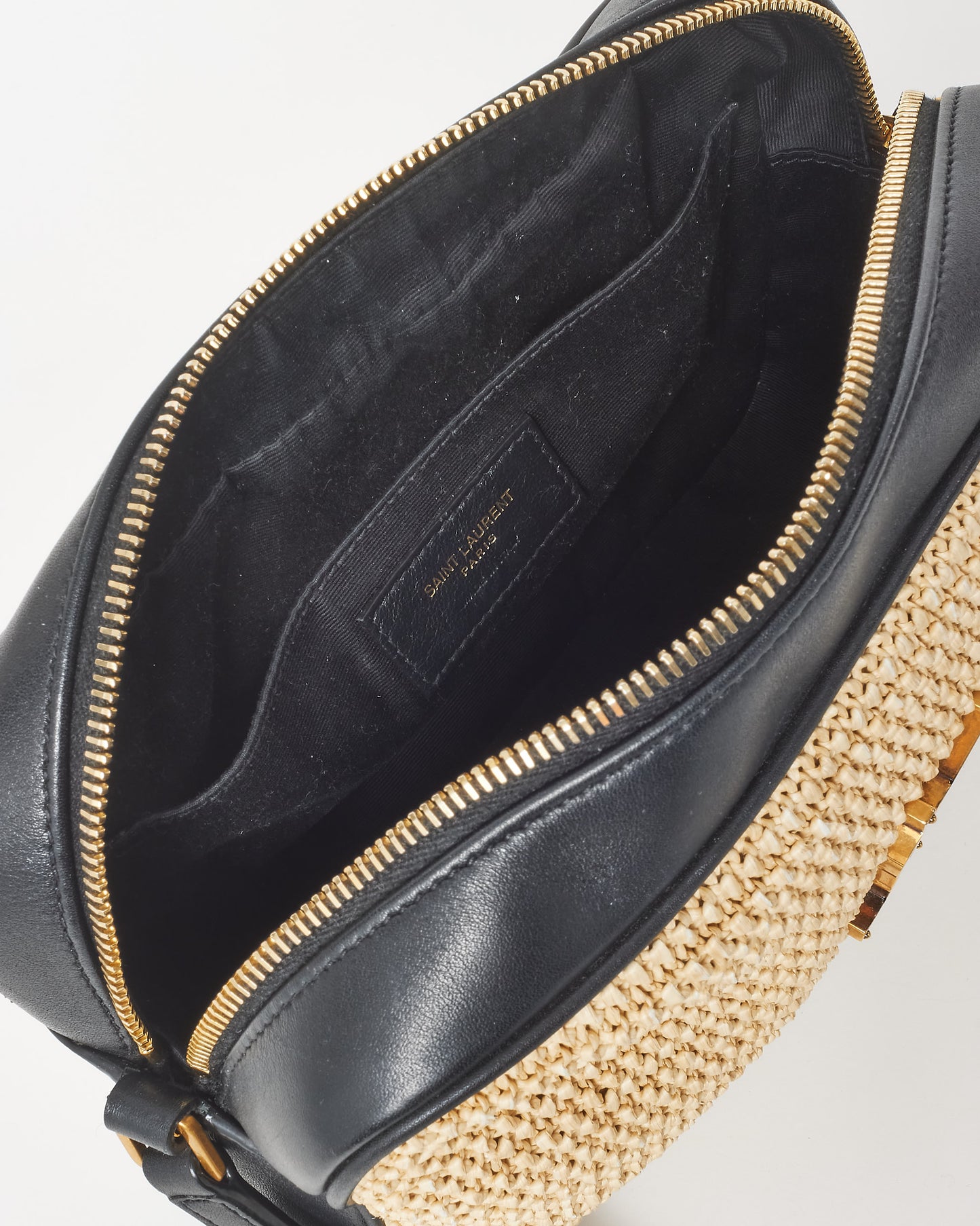 Saint Laurent Beige Raffia & Black Leather GHW Lou Camera Bag