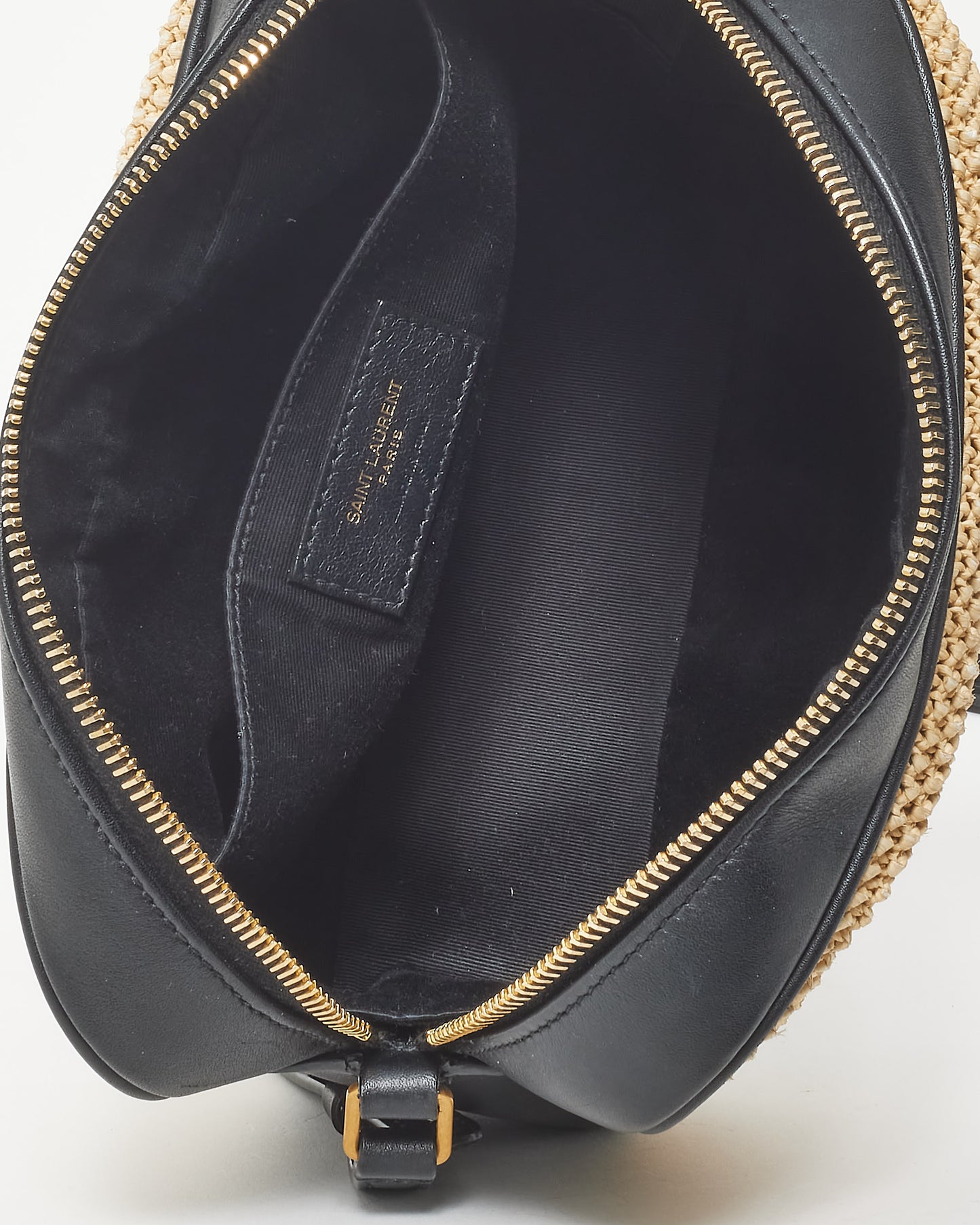 Saint Laurent Beige Raffia & Black Leather GHW Lou Camera Bag