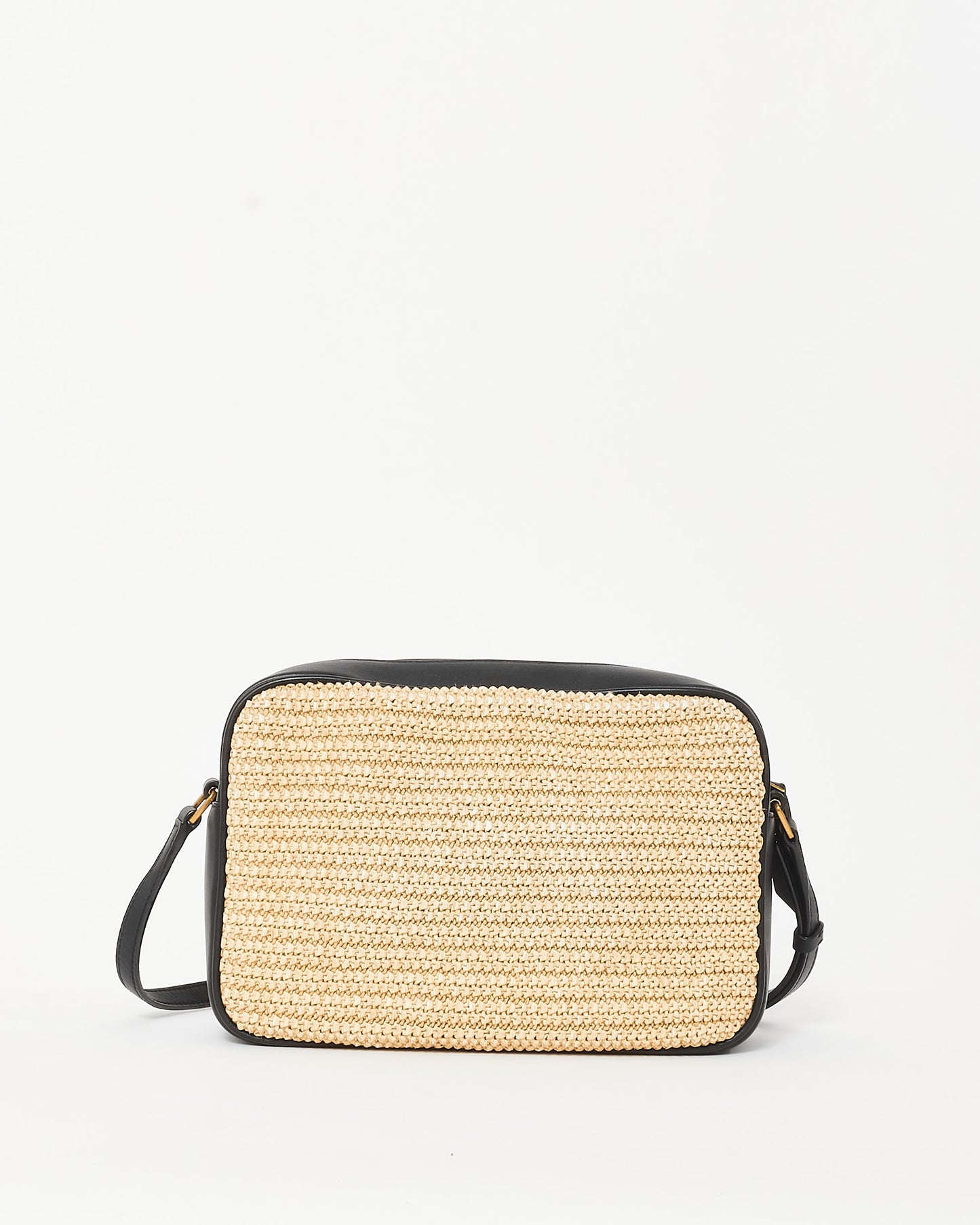 Saint Laurent Beige Raffia & Black Leather GHW Lou Camera Bag