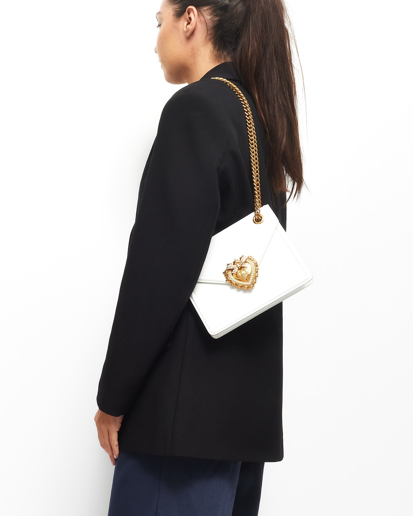 Dolce & Gabbana White Leather & Gold Devotion Bag