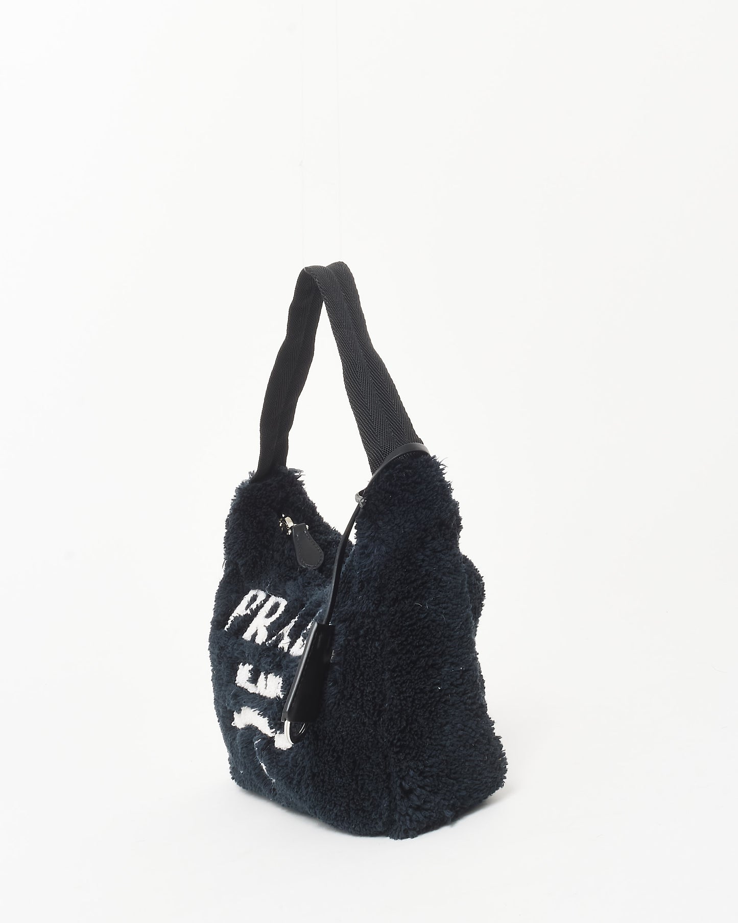 Prada Black Shearling & White Logo 2000 Re Edition Shoulder Bag