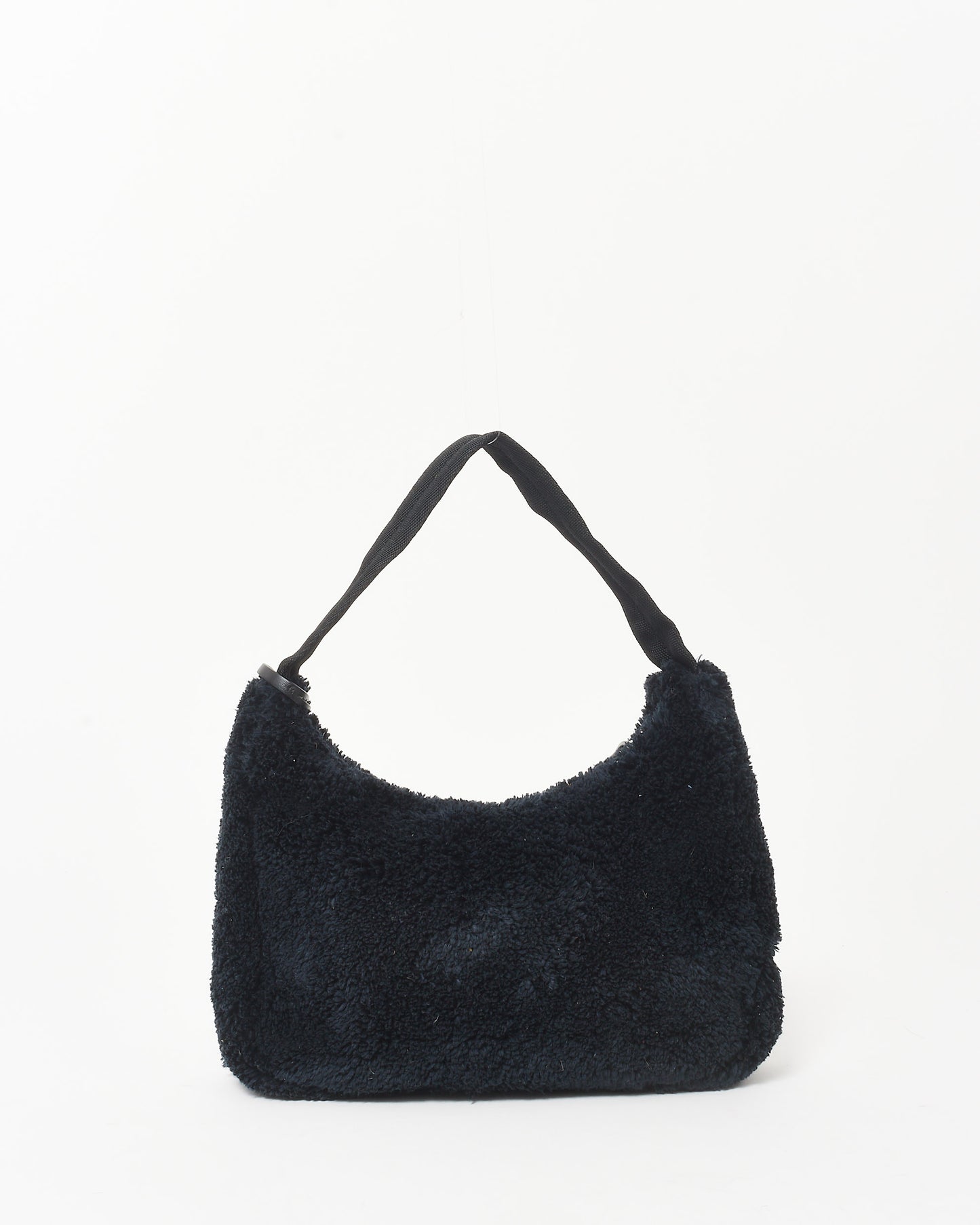 Prada Black Shearling & White Logo 2000 Re Edition Shoulder Bag