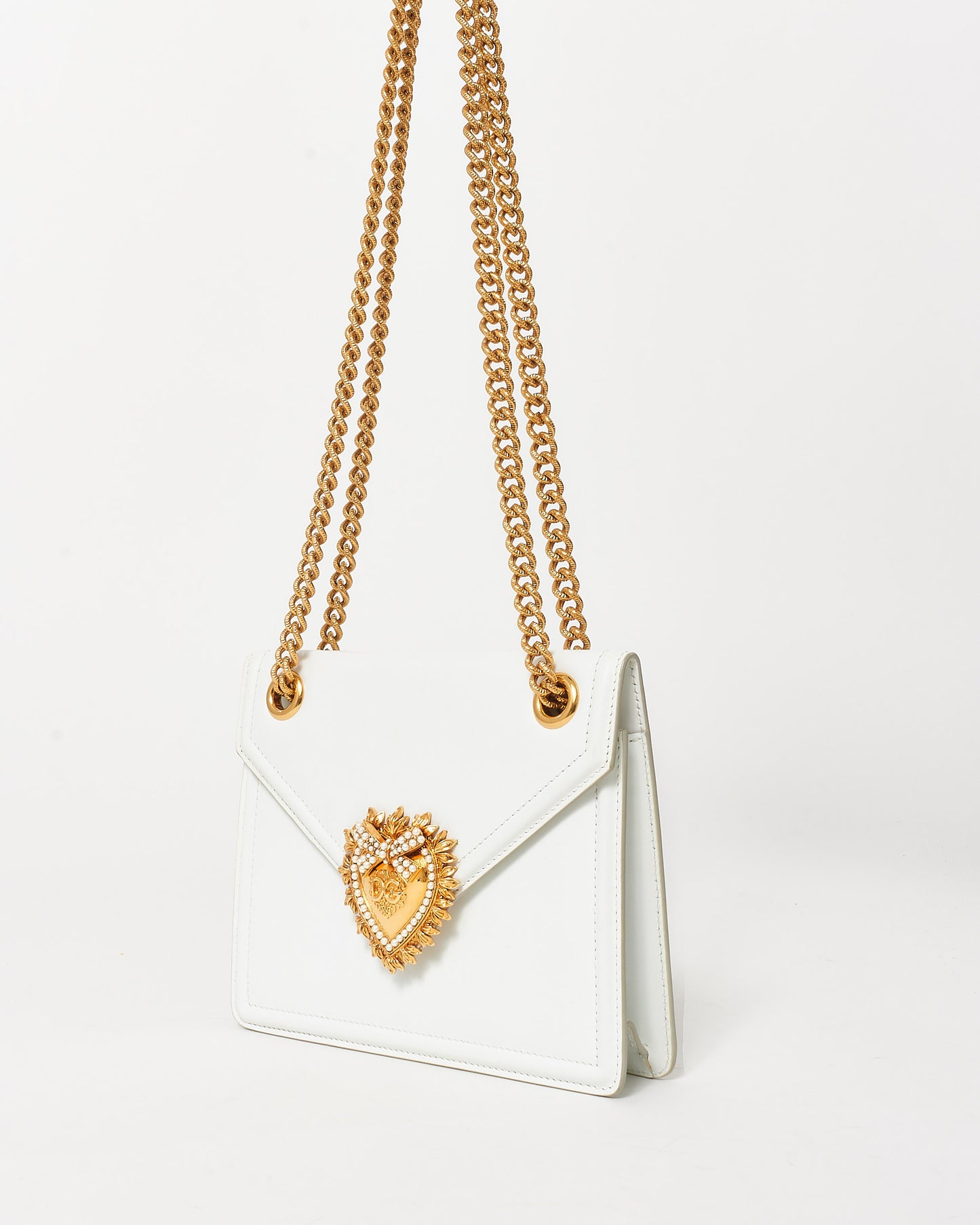 Dolce & Gabbana White Leather & Gold Devotion Bag