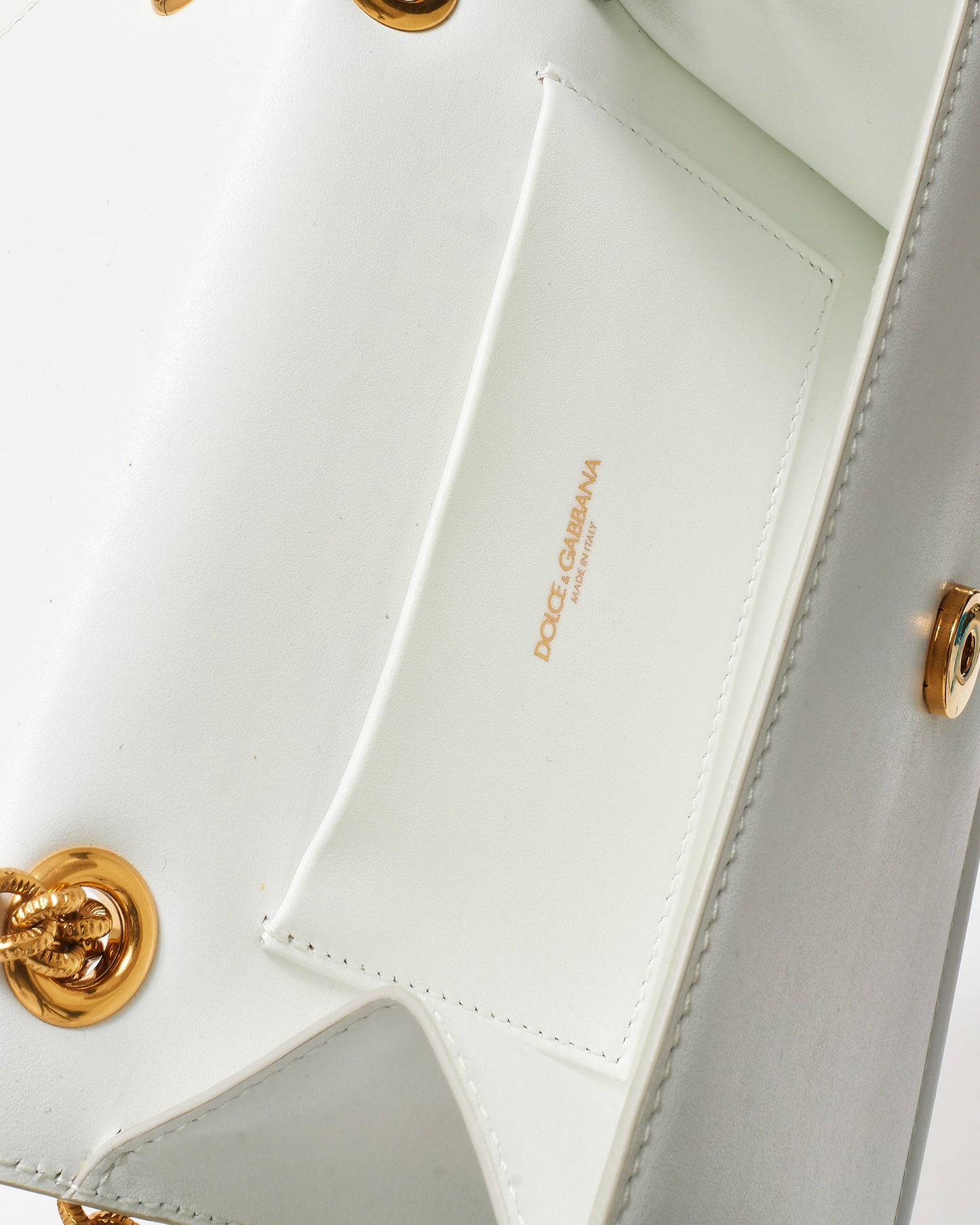 Dolce & Gabbana White Leather & Gold Devotion Bag