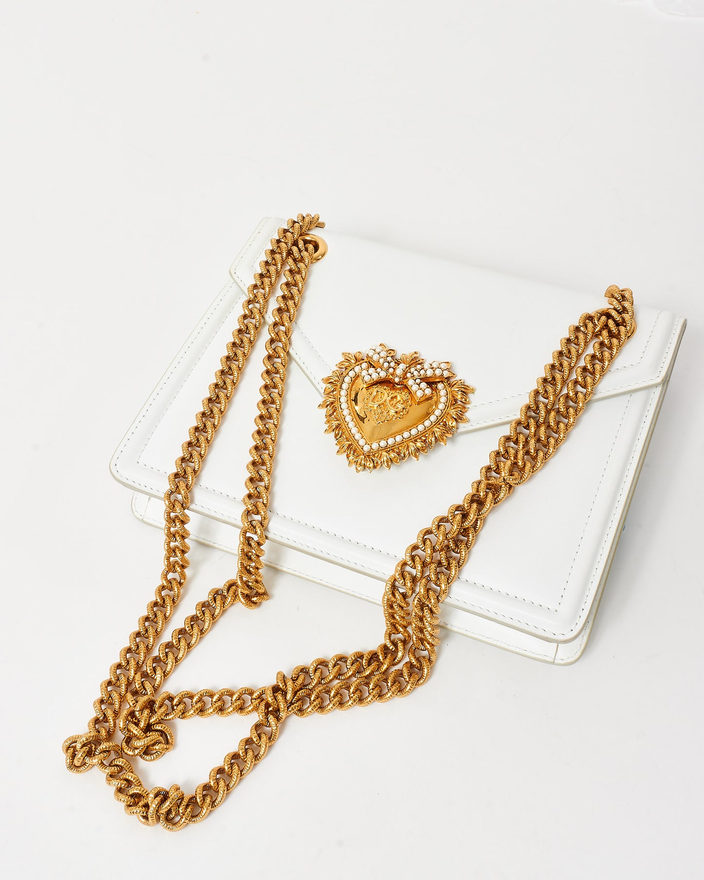 Dolce & Gabbana White Leather & Gold Devotion Bag