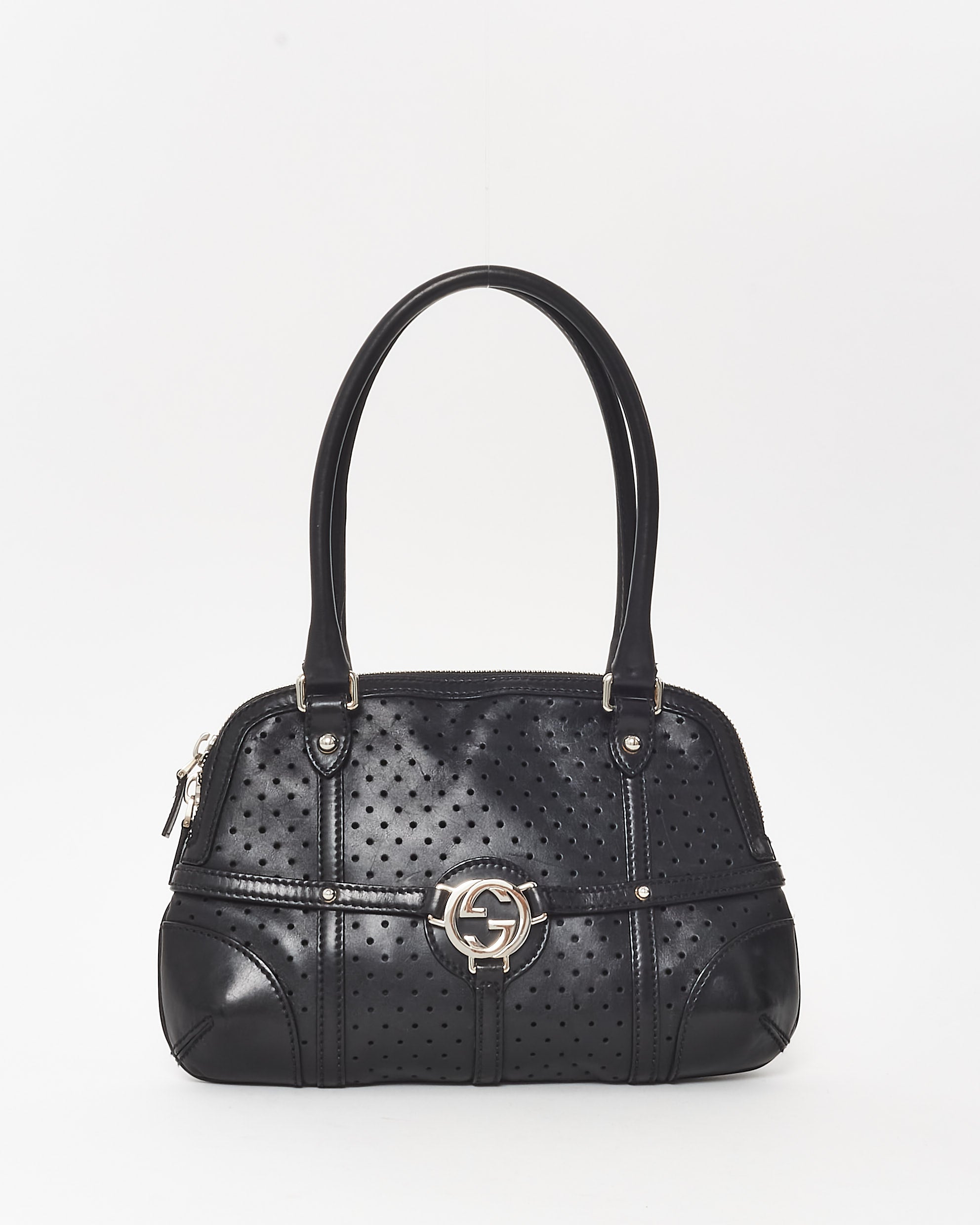 Buy Gucci Vintage Black Perforated Leather Interlocking GG Reins