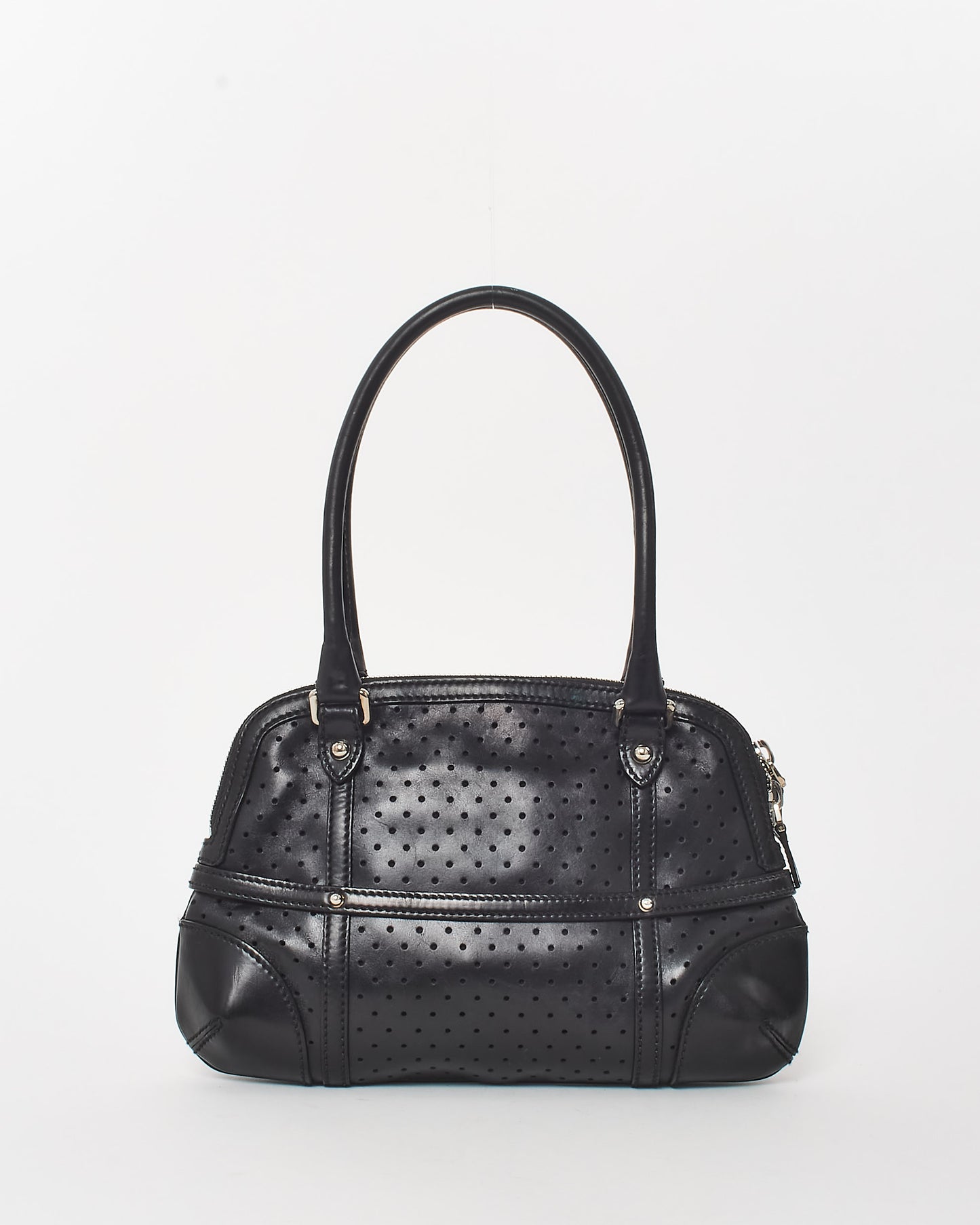Gucci Vintage Black Perforated Leather Interlocking GG Reins Shoulder Bag