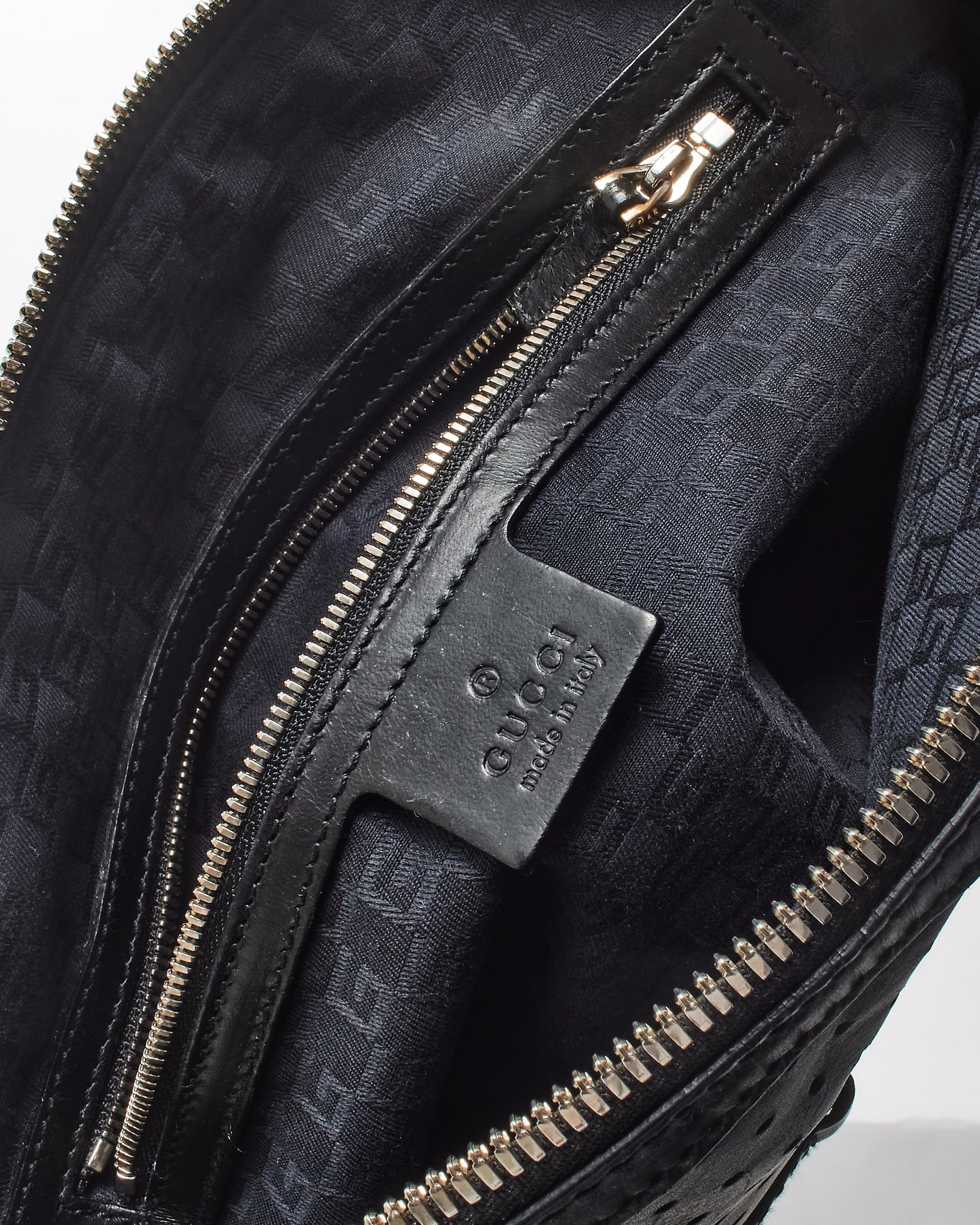 Gucci Vintage Black Perforated Leather Interlocking GG Reins Shoulder Bag