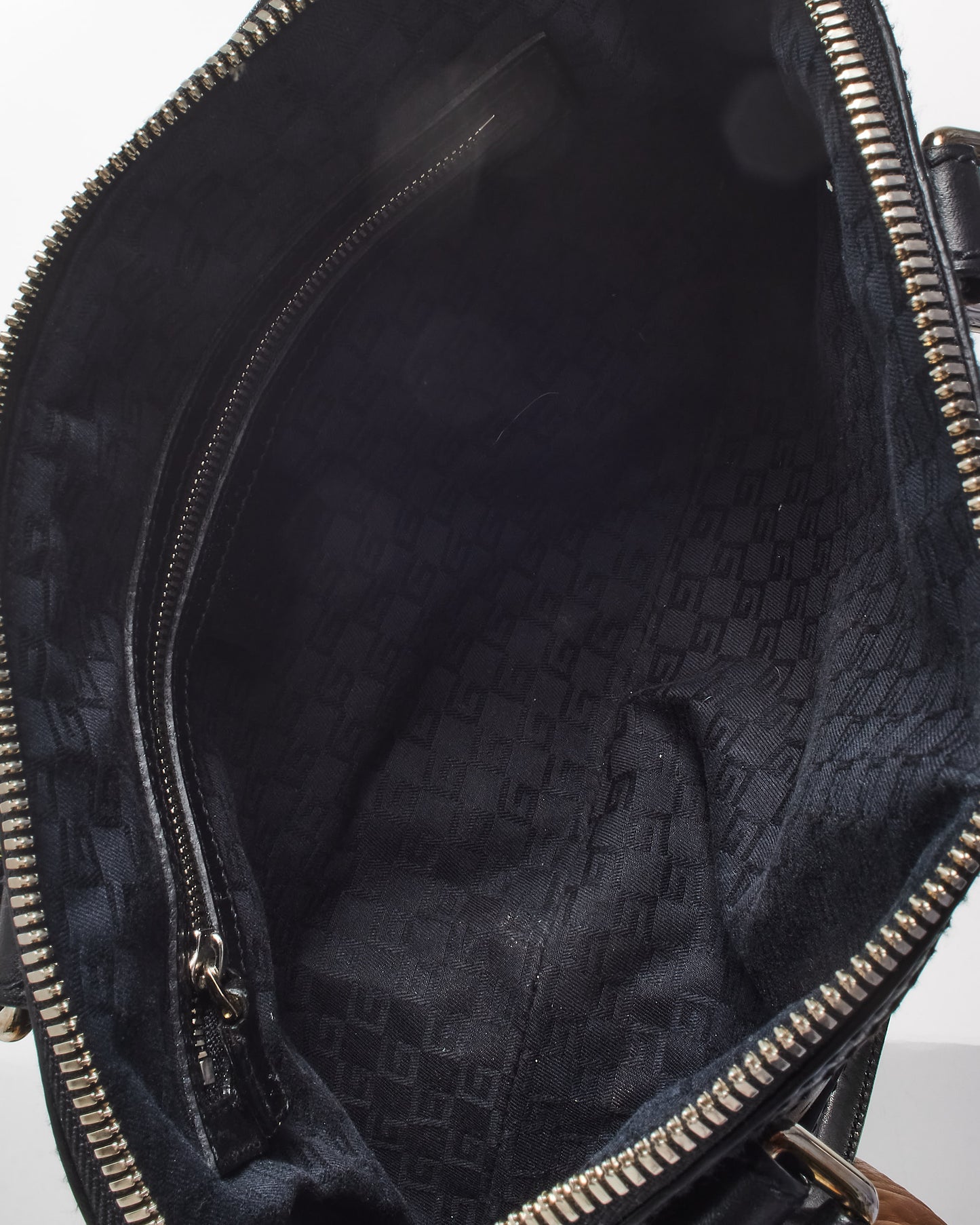 Gucci Vintage Black Perforated Leather Interlocking GG Reins Shoulder Bag