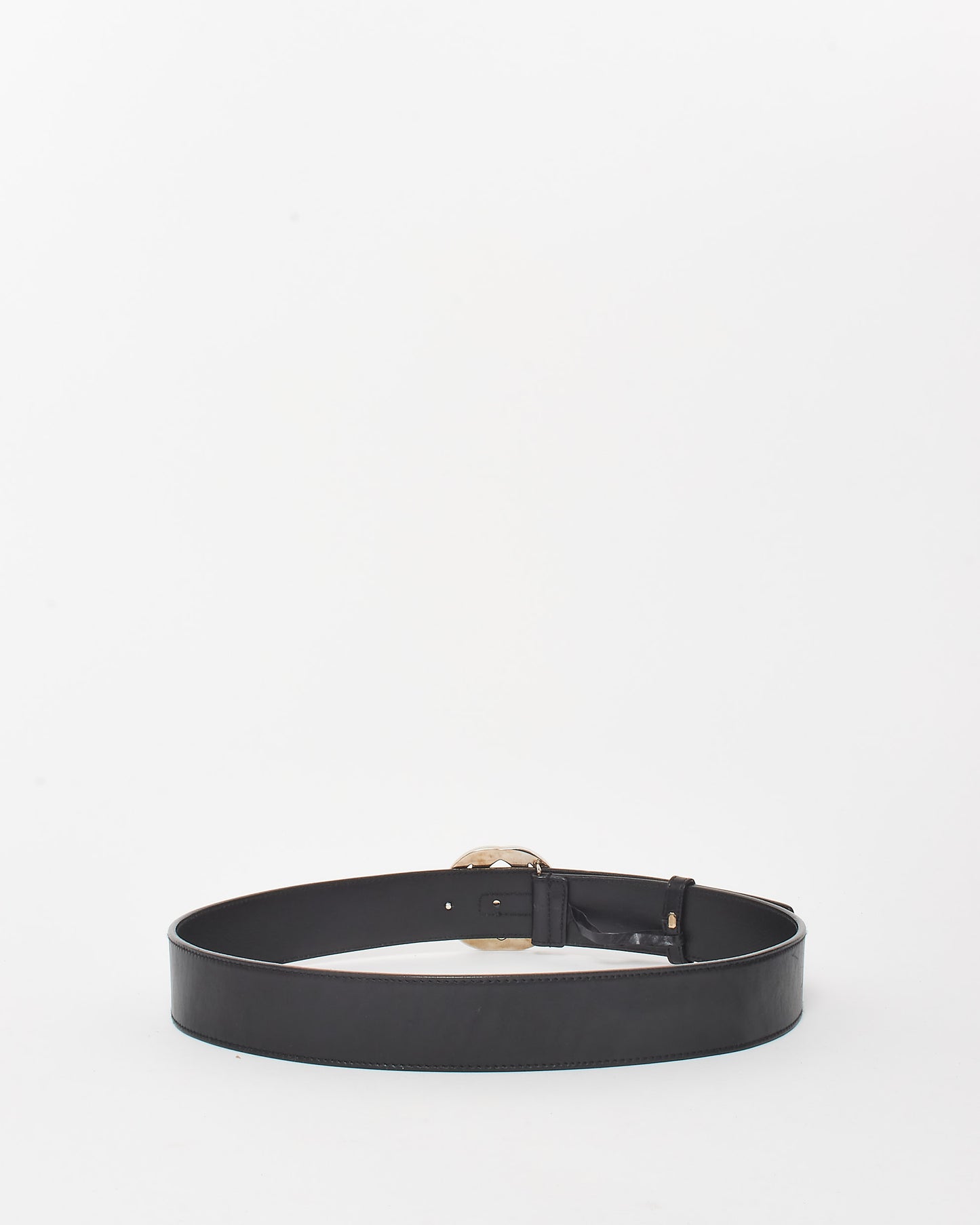 Gucci Black Smooth Leather Silver Interlocking GG Belt -  90/36