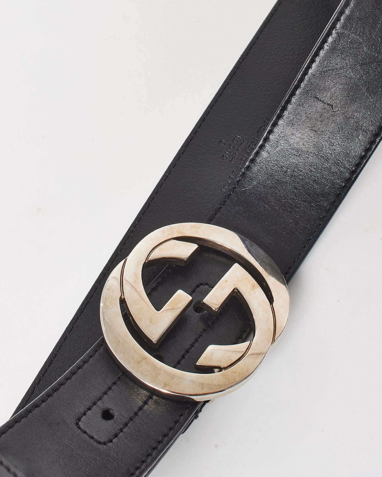 Gucci Black Smooth Leather Silver Interlocking GG Belt -  90/36