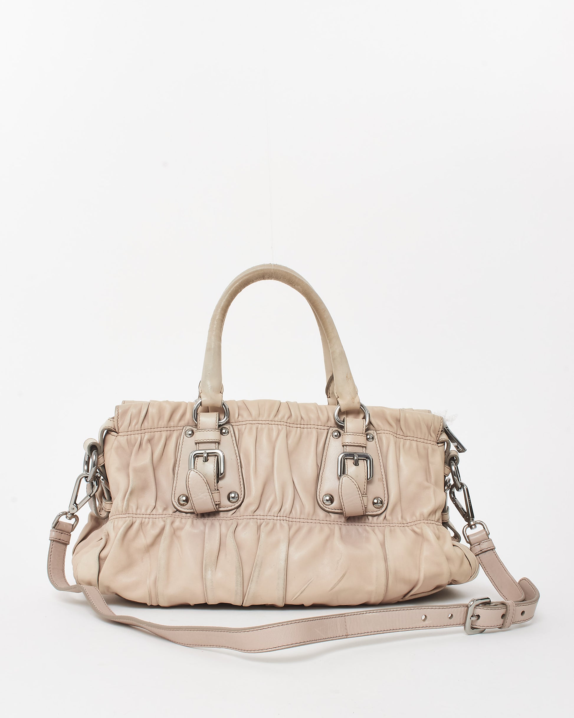 Buy Prada Ivory Ruched Ruffle Gaufre Leather Top Handle Bags