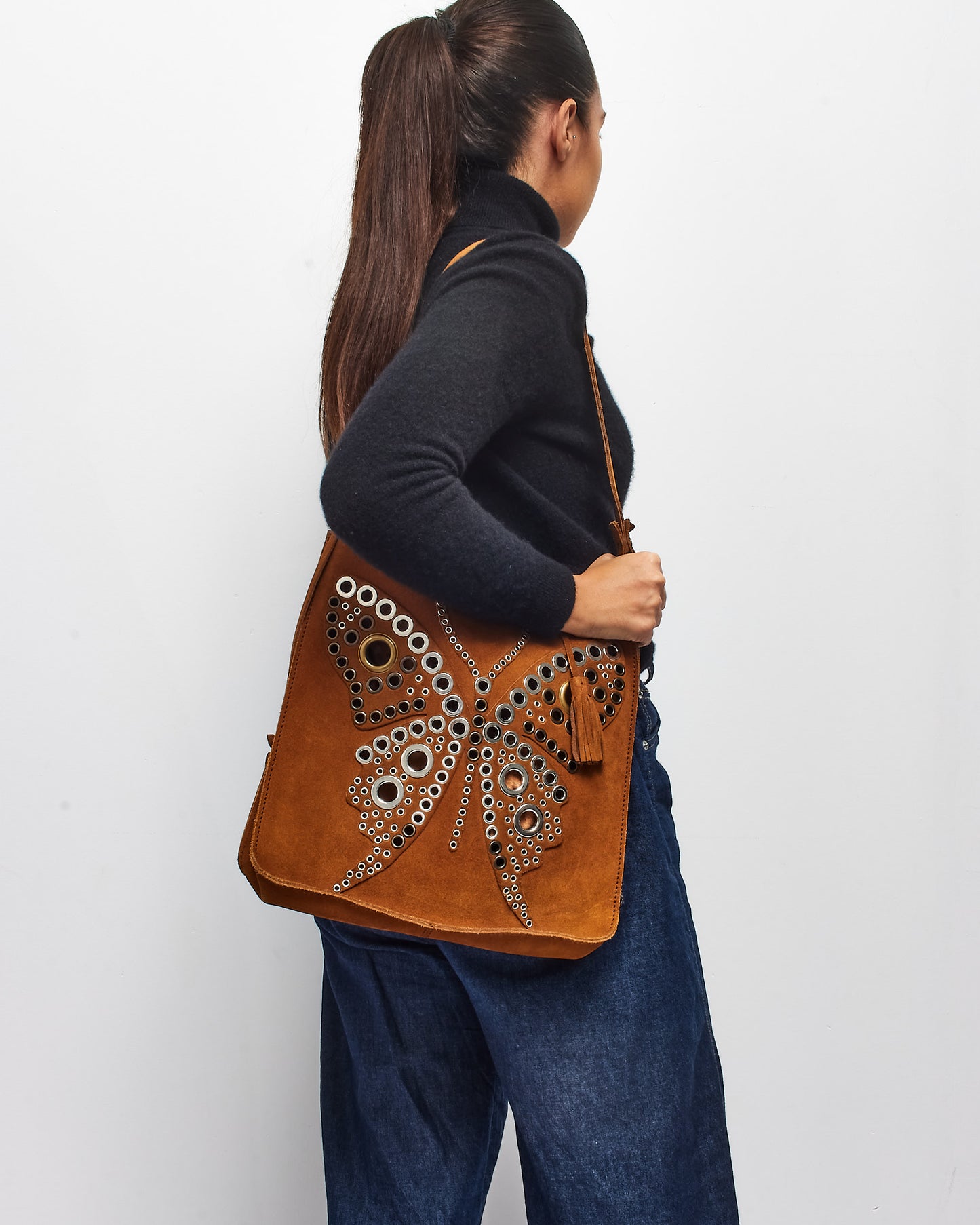 Dolce & Gabbana Vintage Brown Suede Butterfly Tote Bag